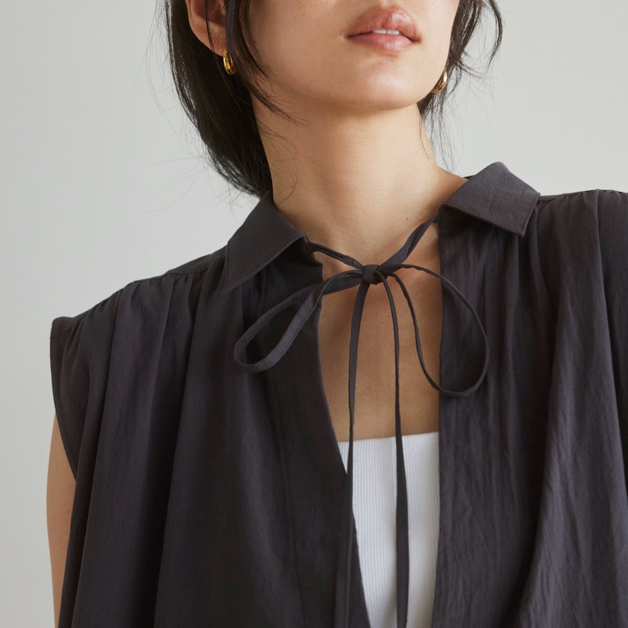 Cotton Wash collar Vカットタンクドレス