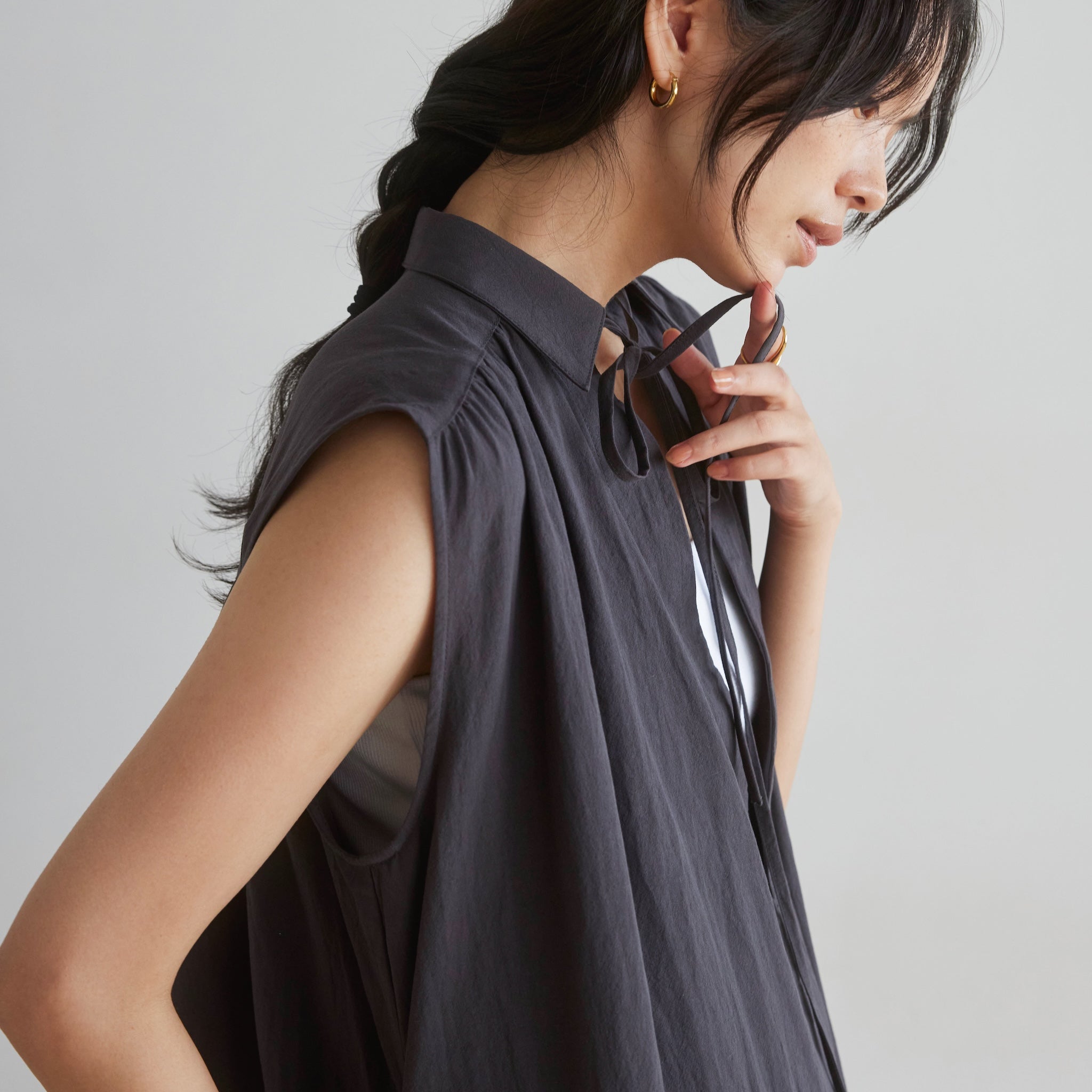 Cotton Wash collar Vカットタンクドレス
