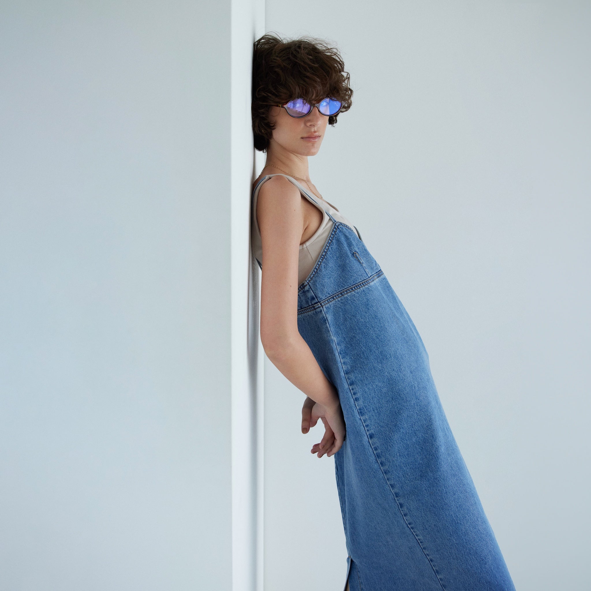 Denim bustier straight dress