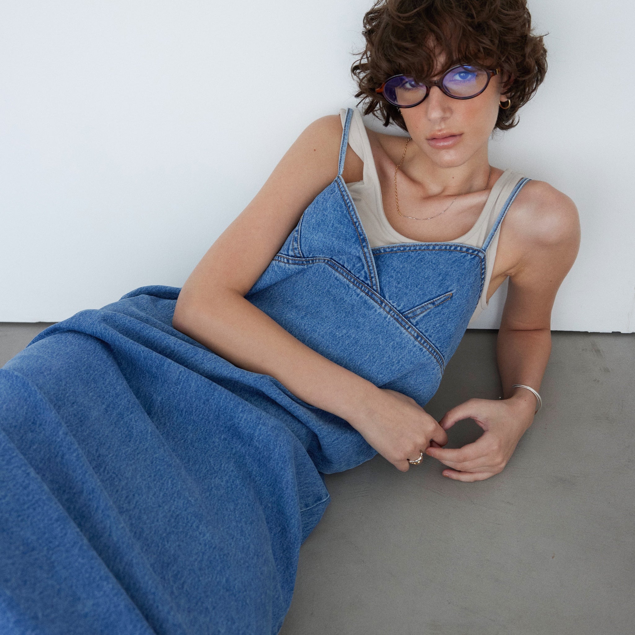 Denim bustier straight dress