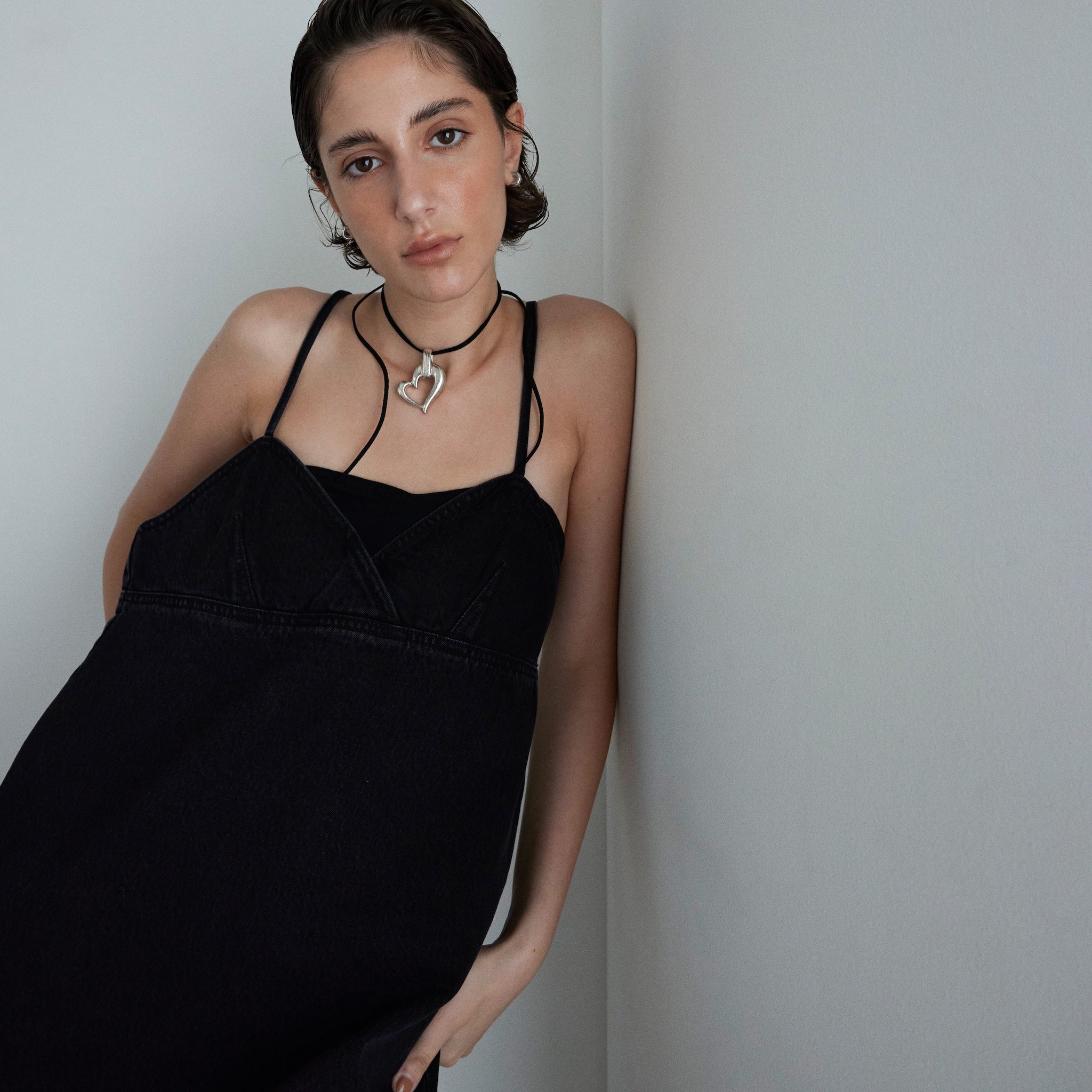 Denim bustier straight dress