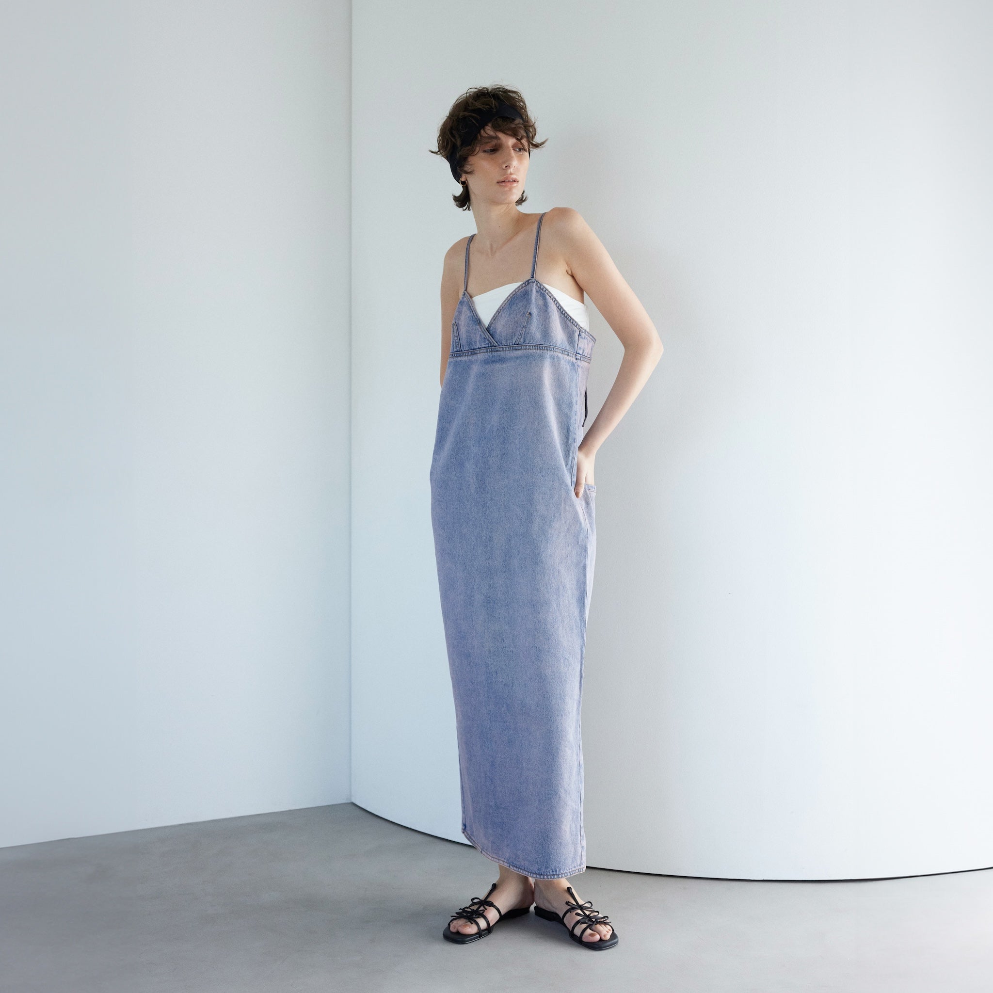 Denim bustier straight dress