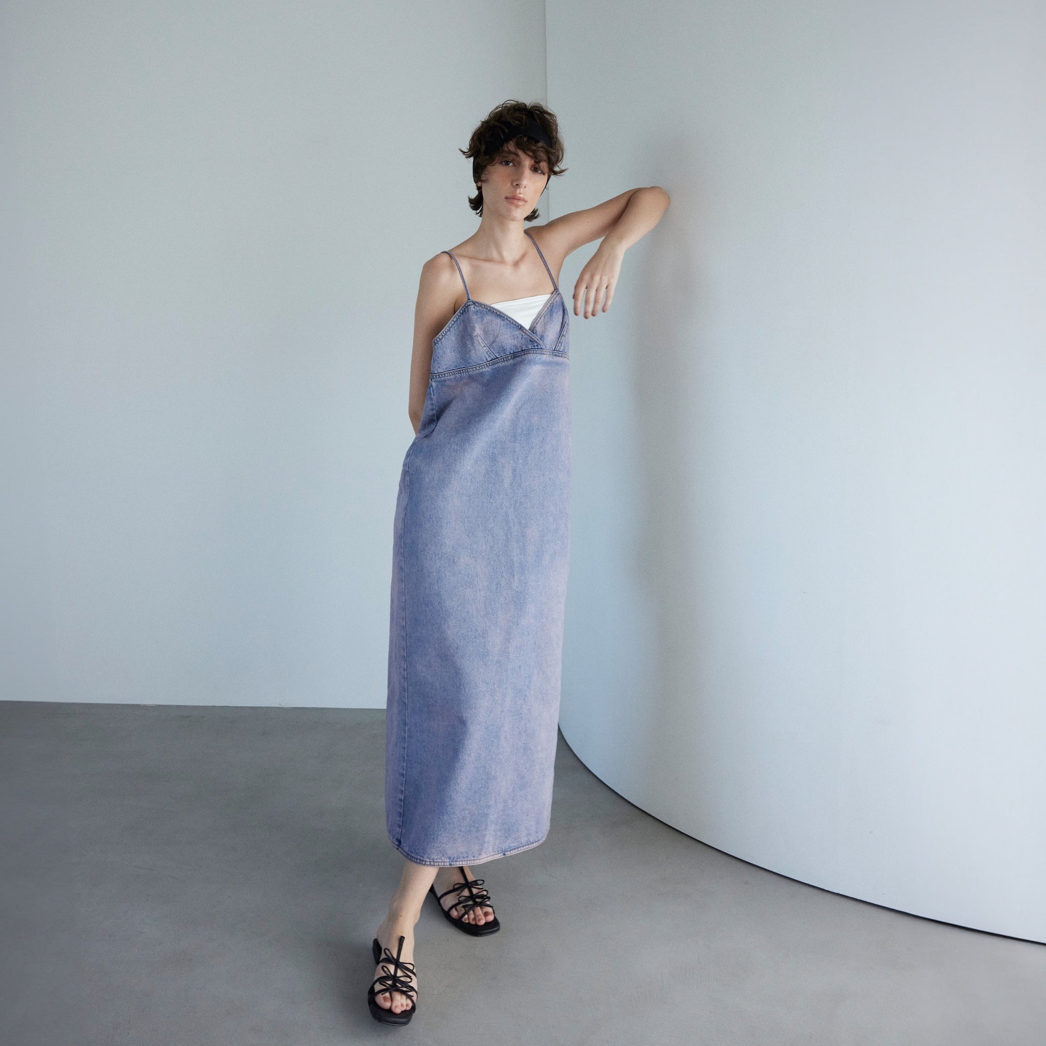 Denim bustier straight dress