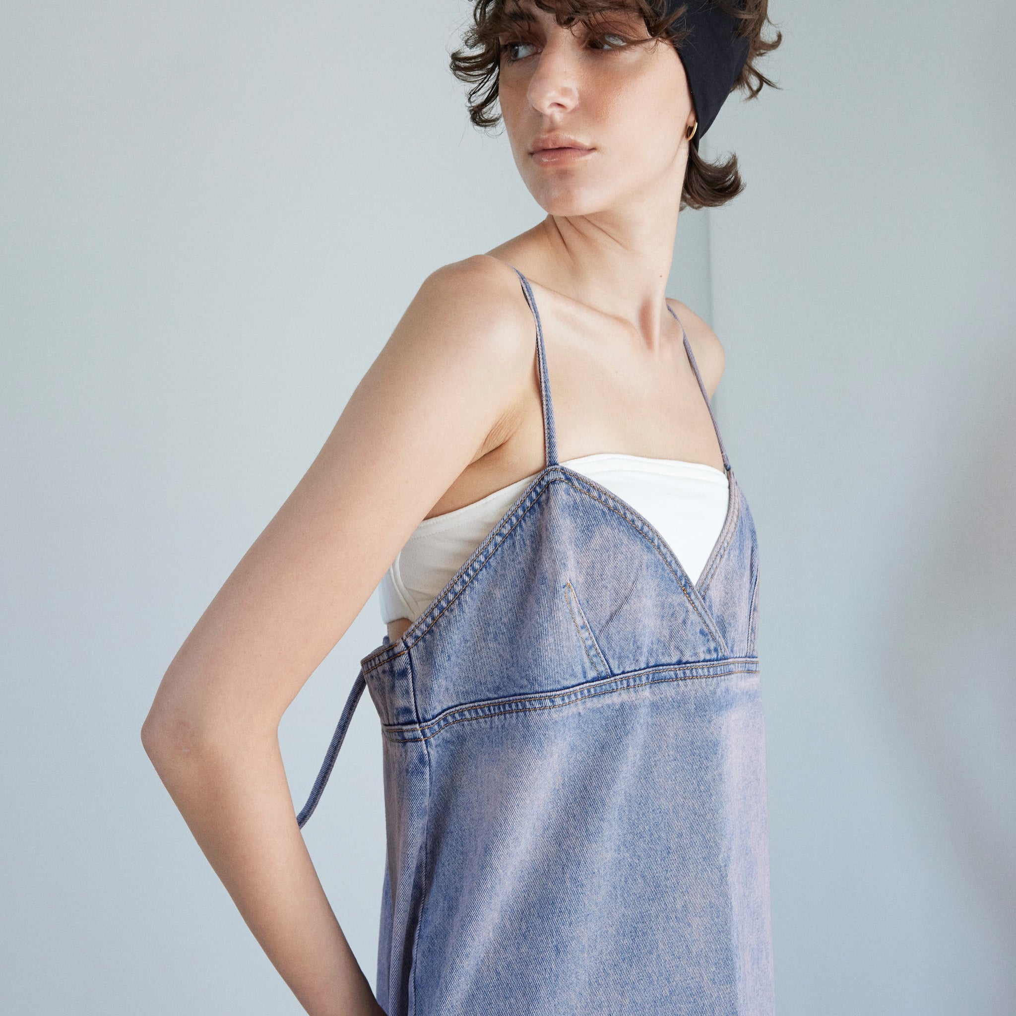 Denim bustier straight dress