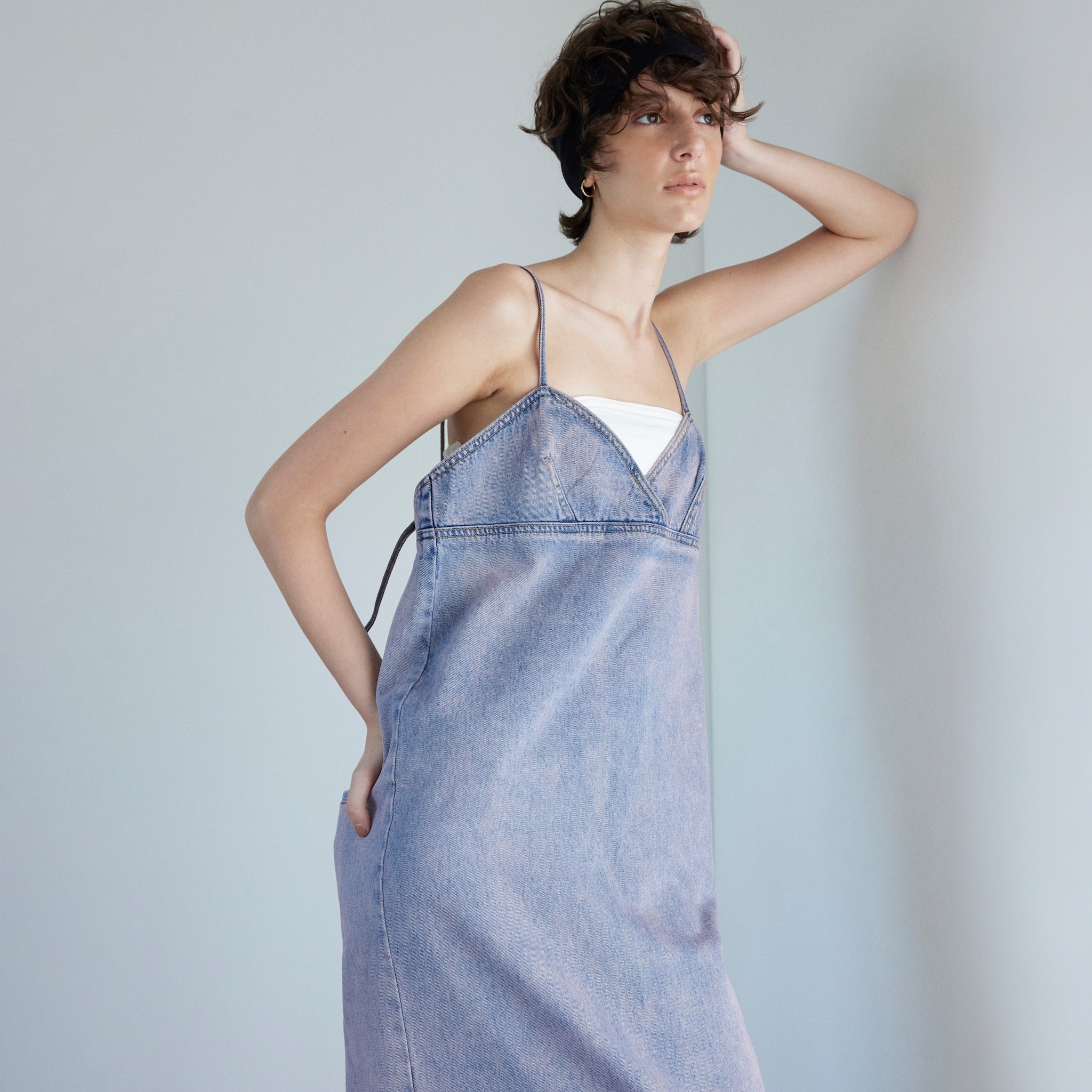 Denim bustier straight dress