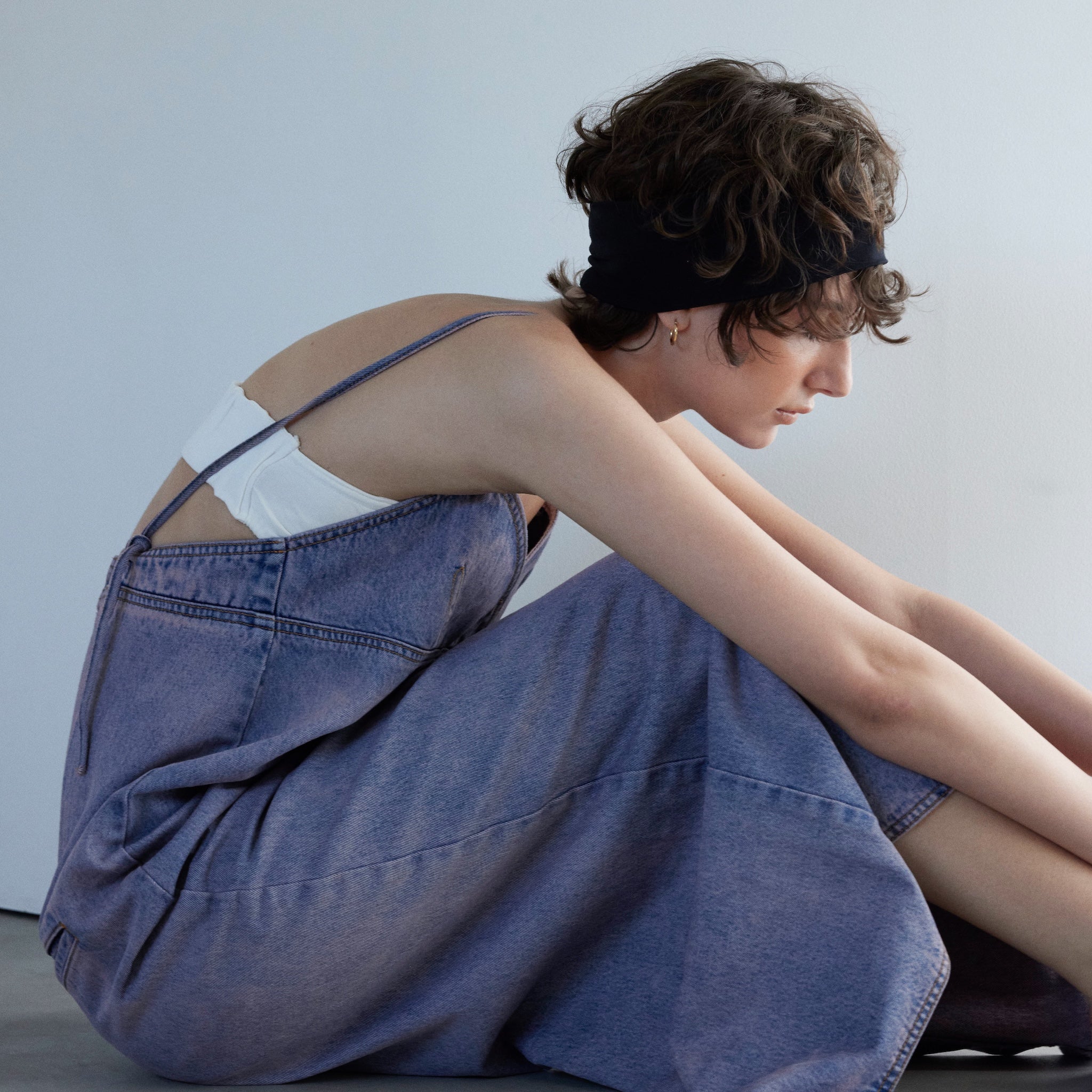 Denim bustier straight dress