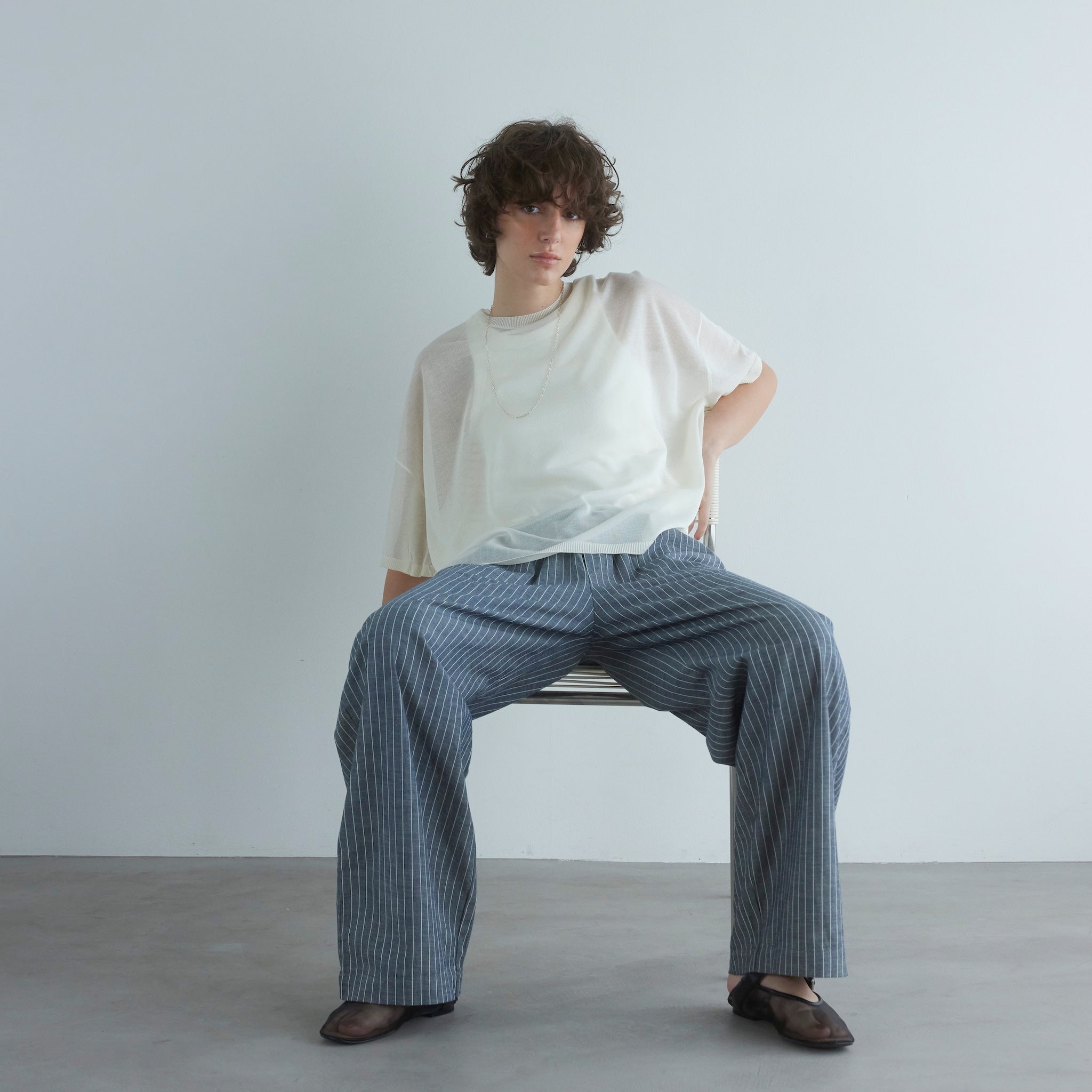 ECO FABRIC Striped Gathered Pants