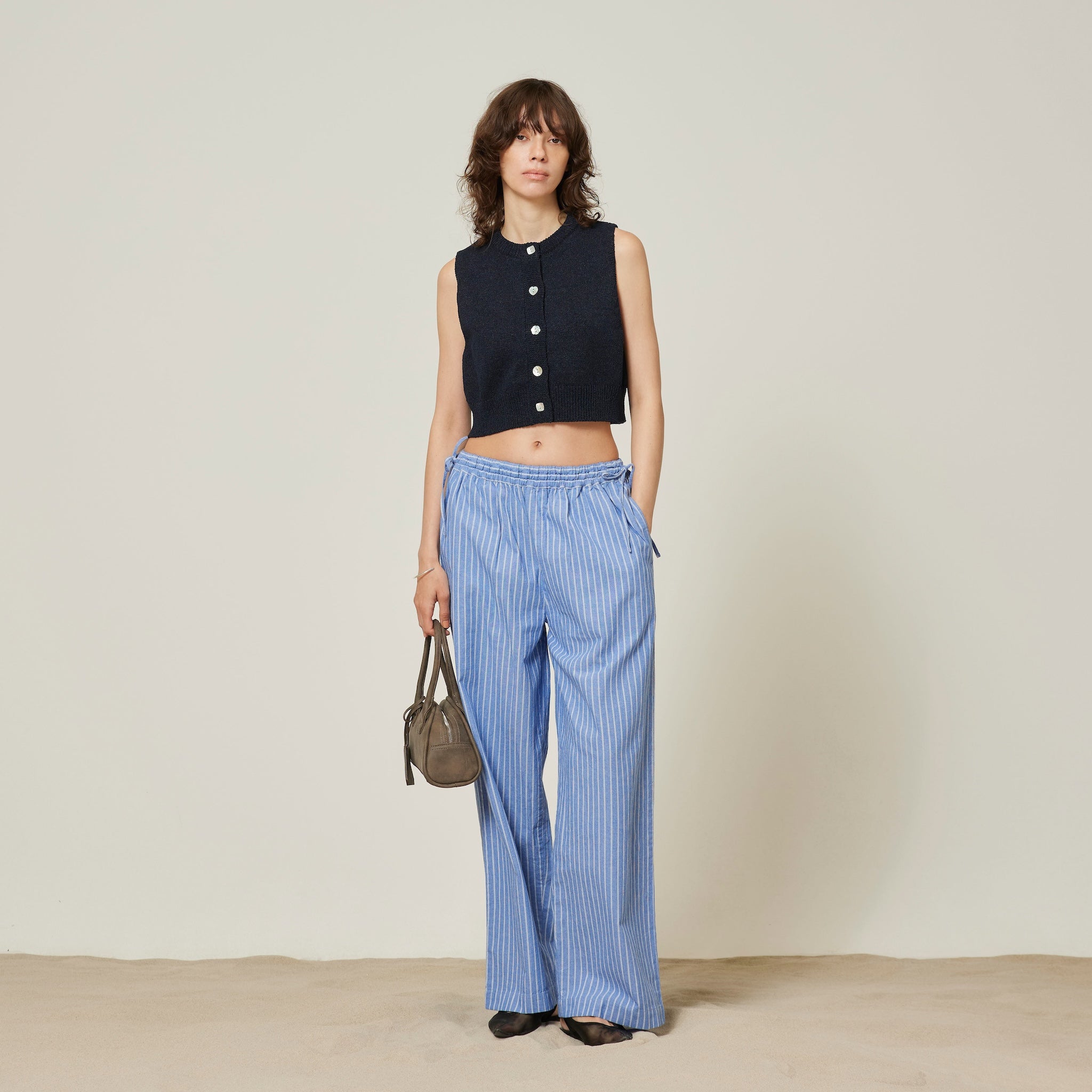 ECO FABRIC Striped Gathered Pants
