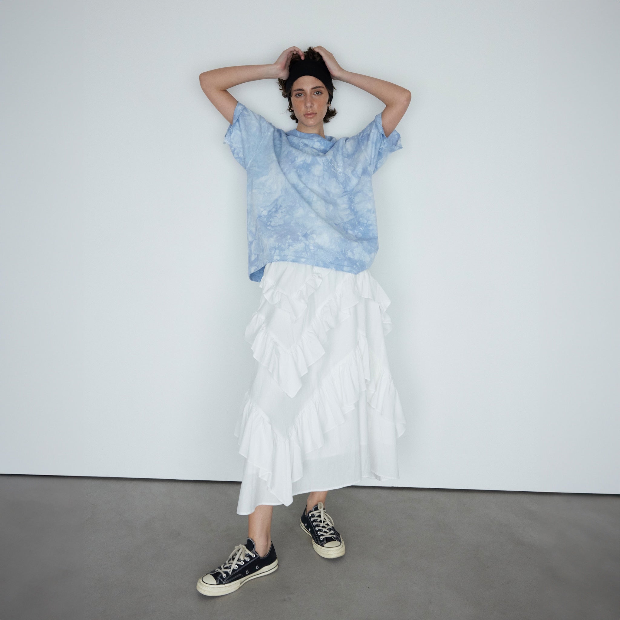 Cotton Wash Asymmetrical Ruffle Skirt