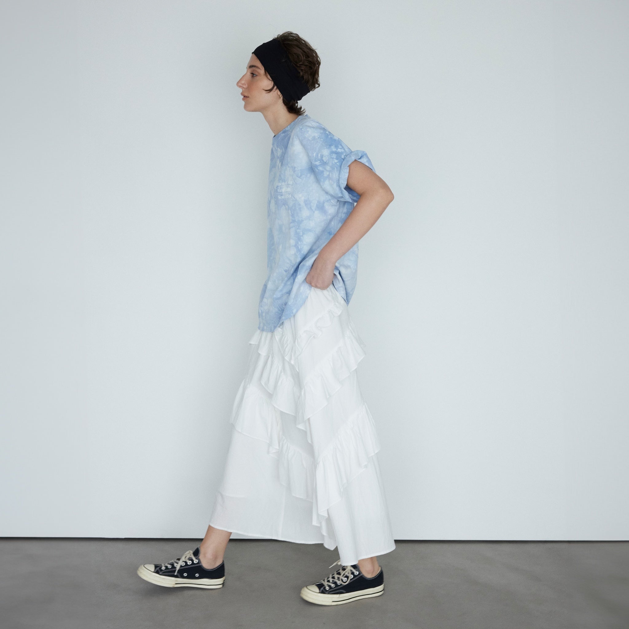 Cotton Wash Asymmetrical Ruffle Skirt