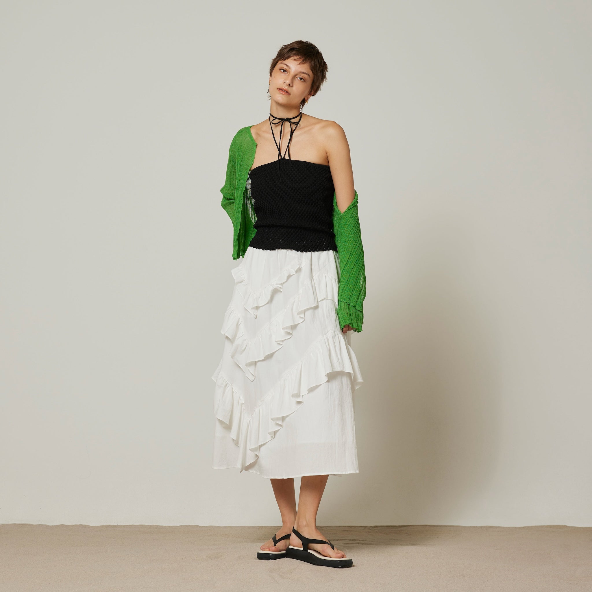 Cotton Wash Asymmetrical Ruffle Skirt