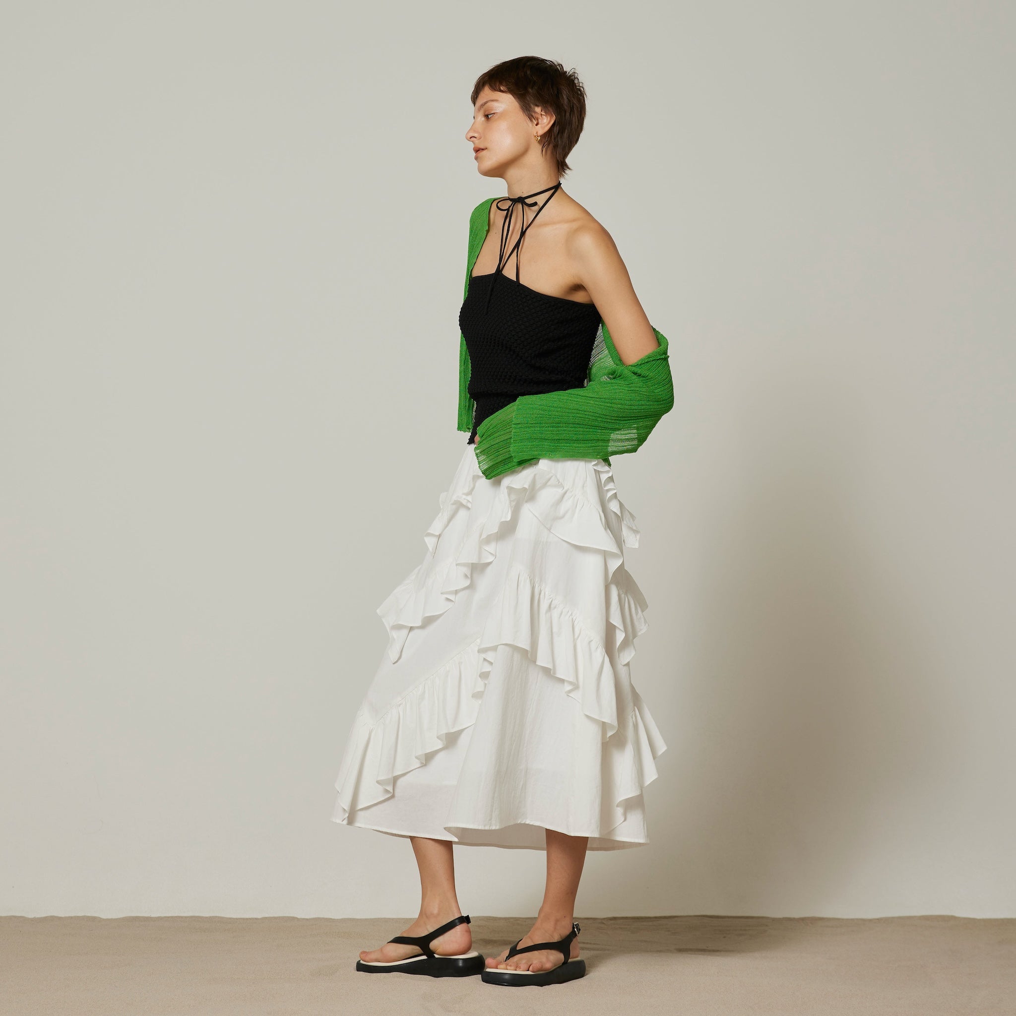 Cotton Wash Asymmetrical Ruffle Skirt