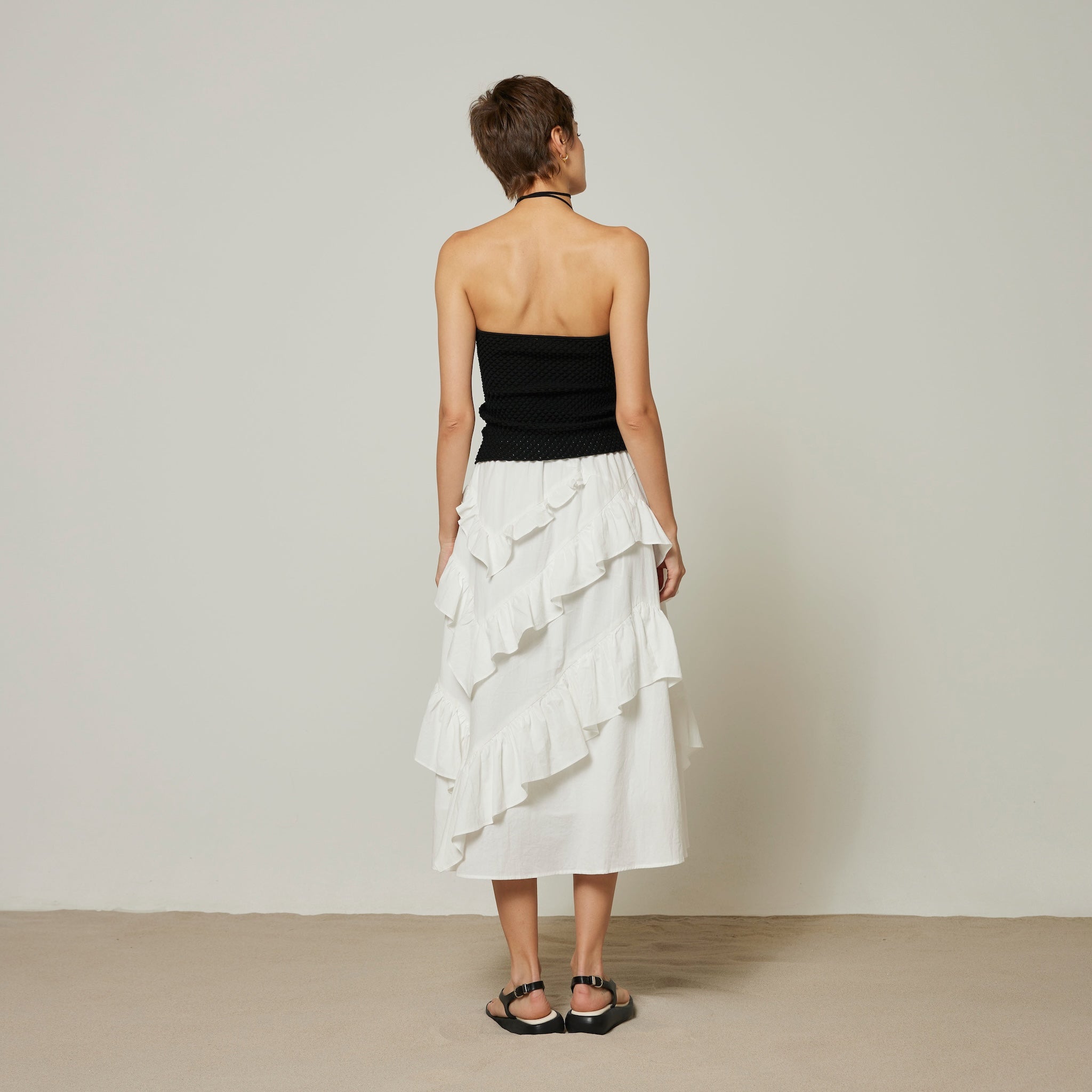 Cotton Wash Asymmetrical Ruffle Skirt