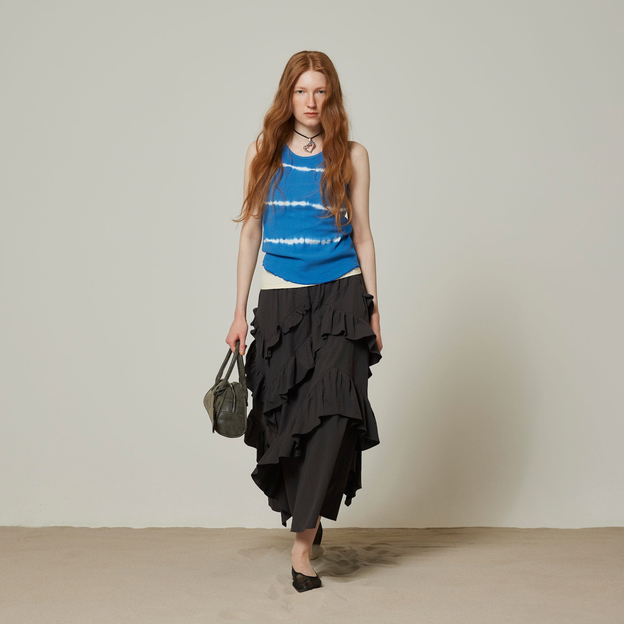 Cotton Wash Asymmetrical Ruffle Skirt