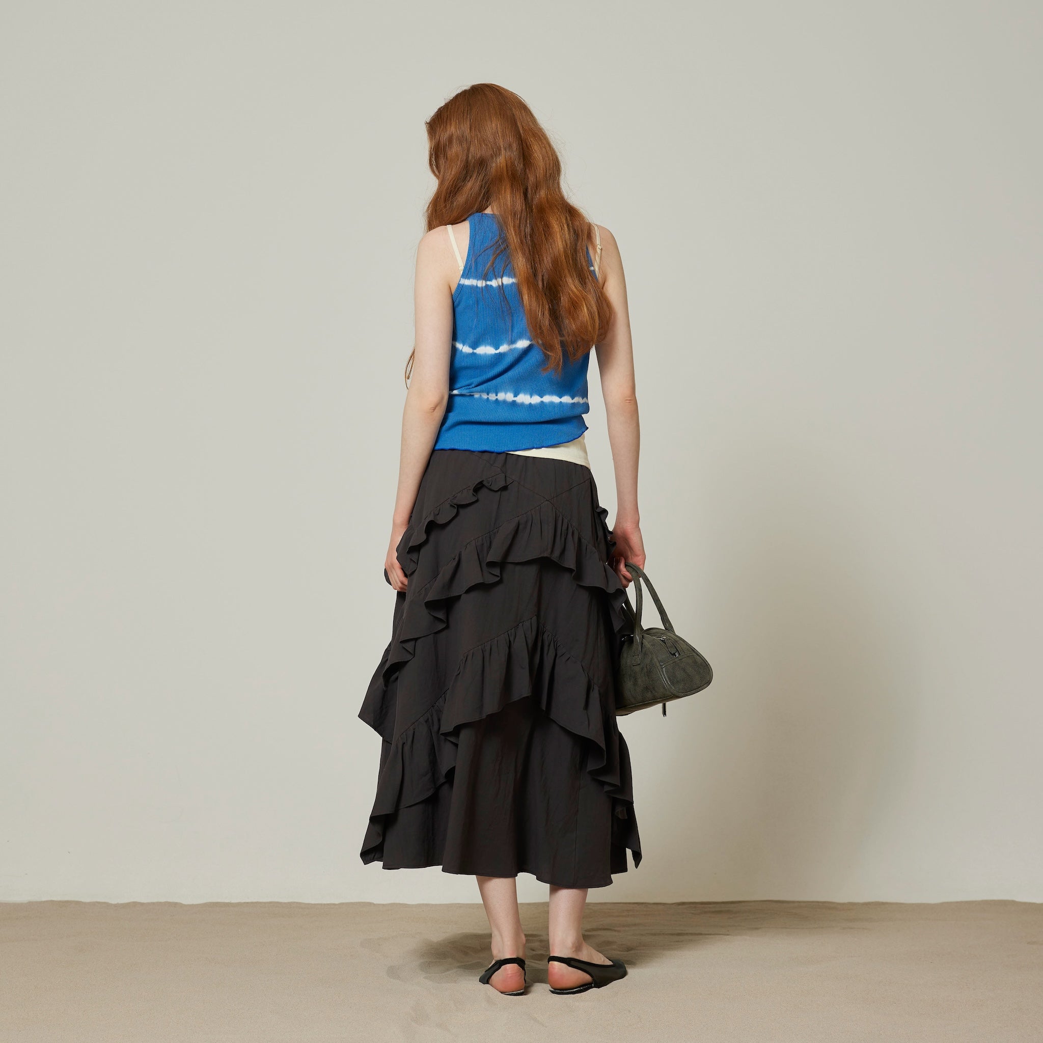 Cotton Wash Asymmetrical Ruffle Skirt
