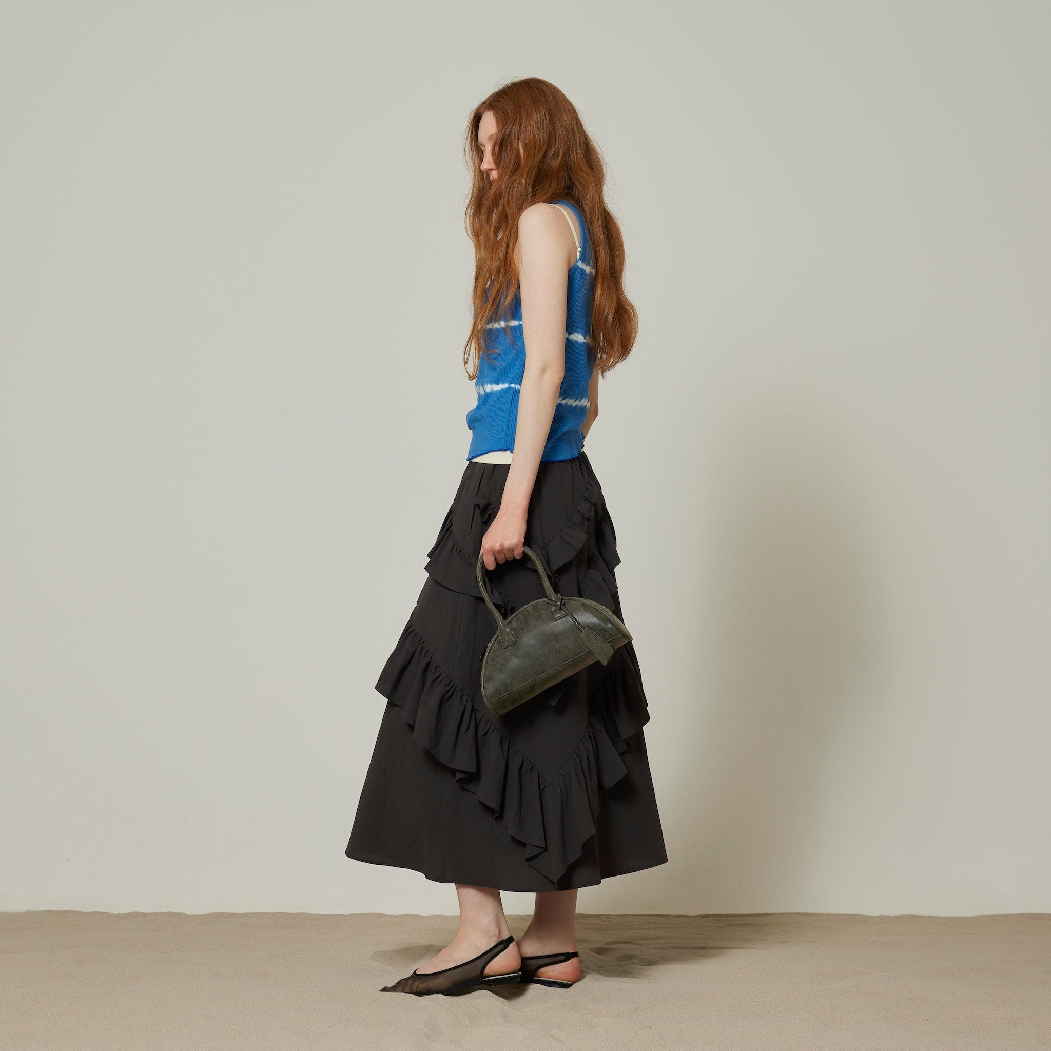 Cotton Wash Asymmetrical Ruffle Skirt