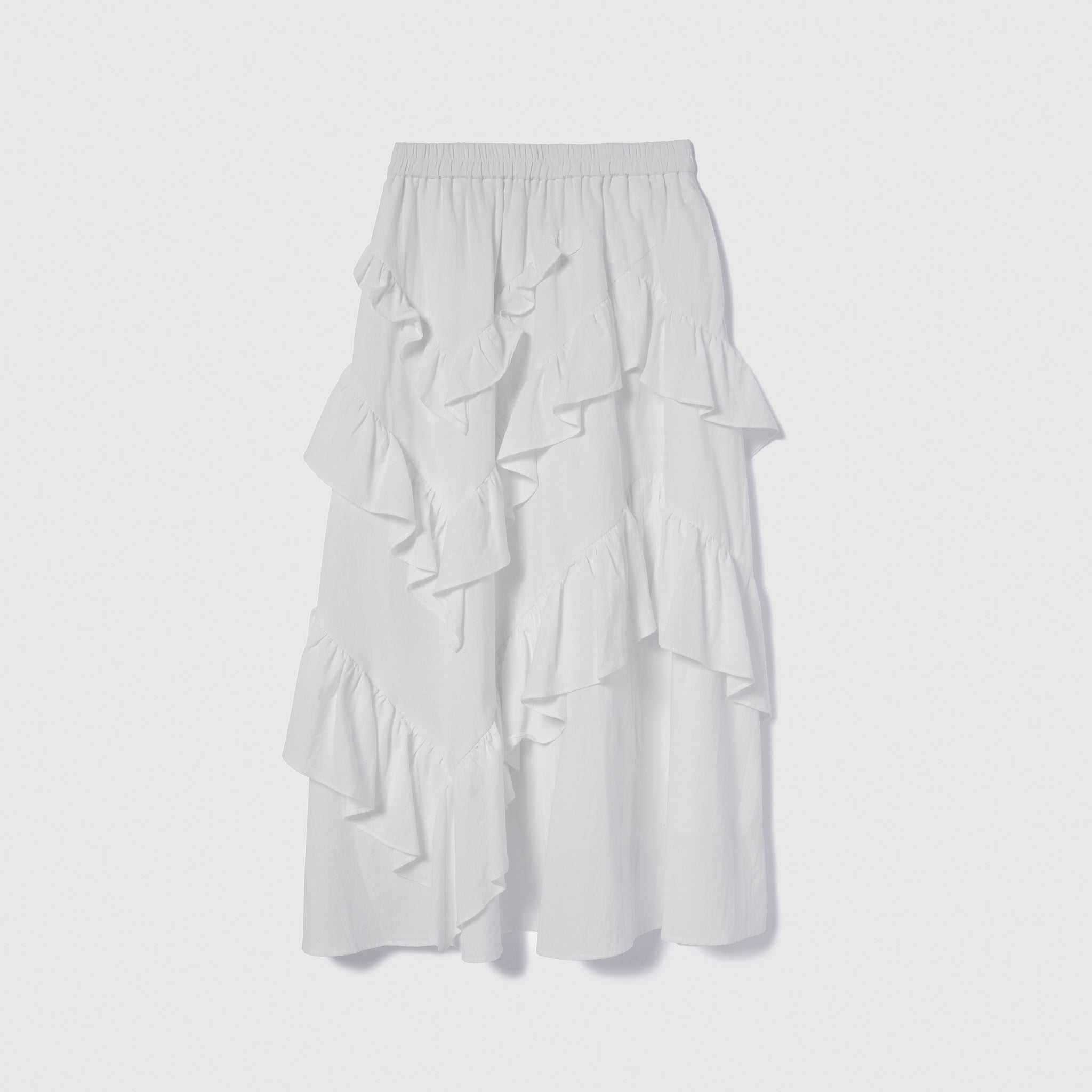 Cotton Wash Asymmetrical Ruffle Skirt