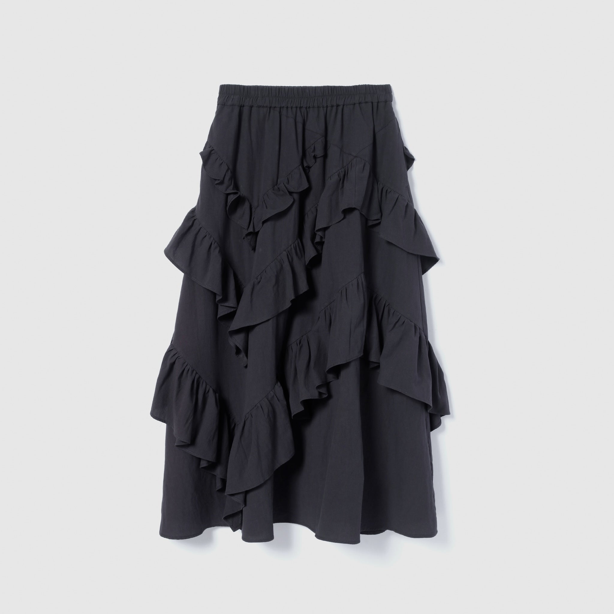 Cotton Wash Asymmetrical Ruffle Skirt