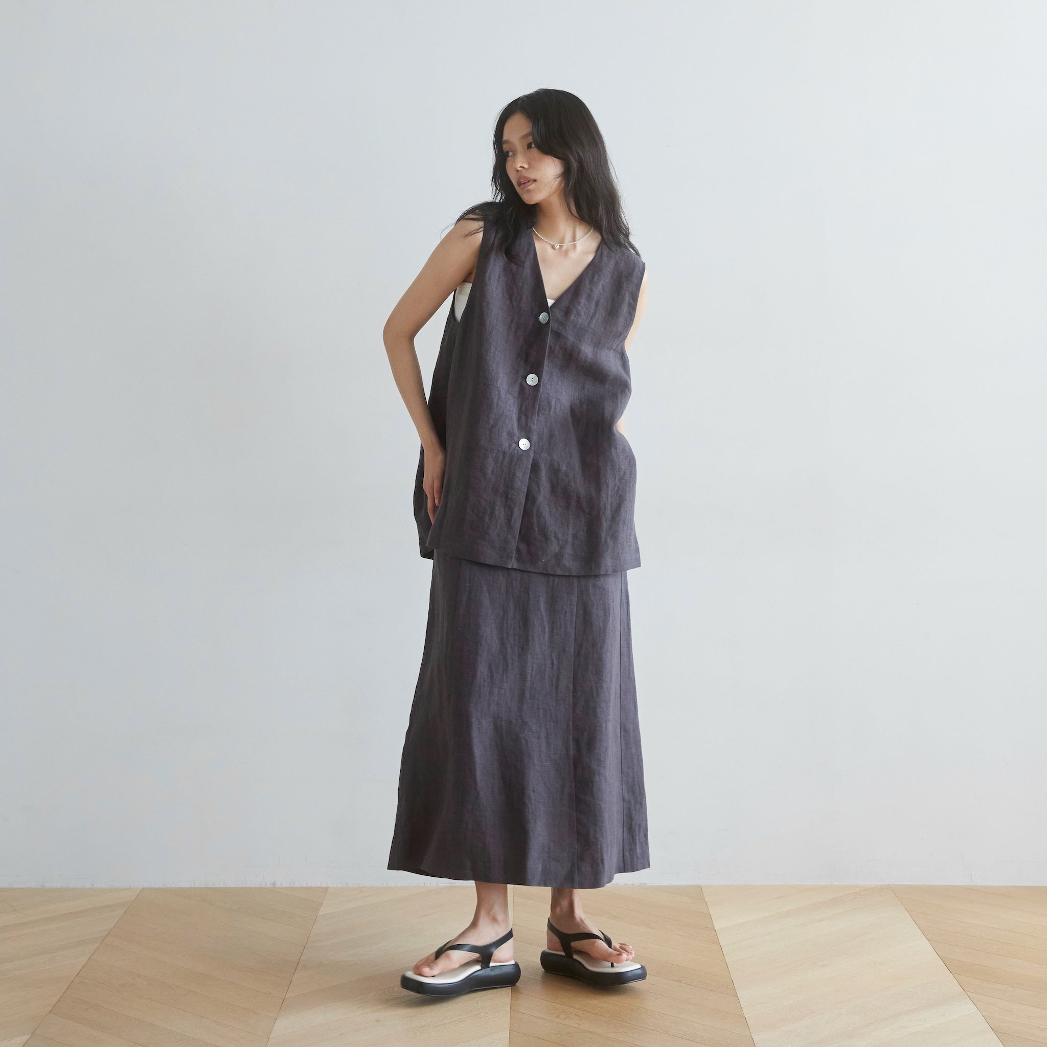 Sandyfeet x SRL LINENハイウエストスカート