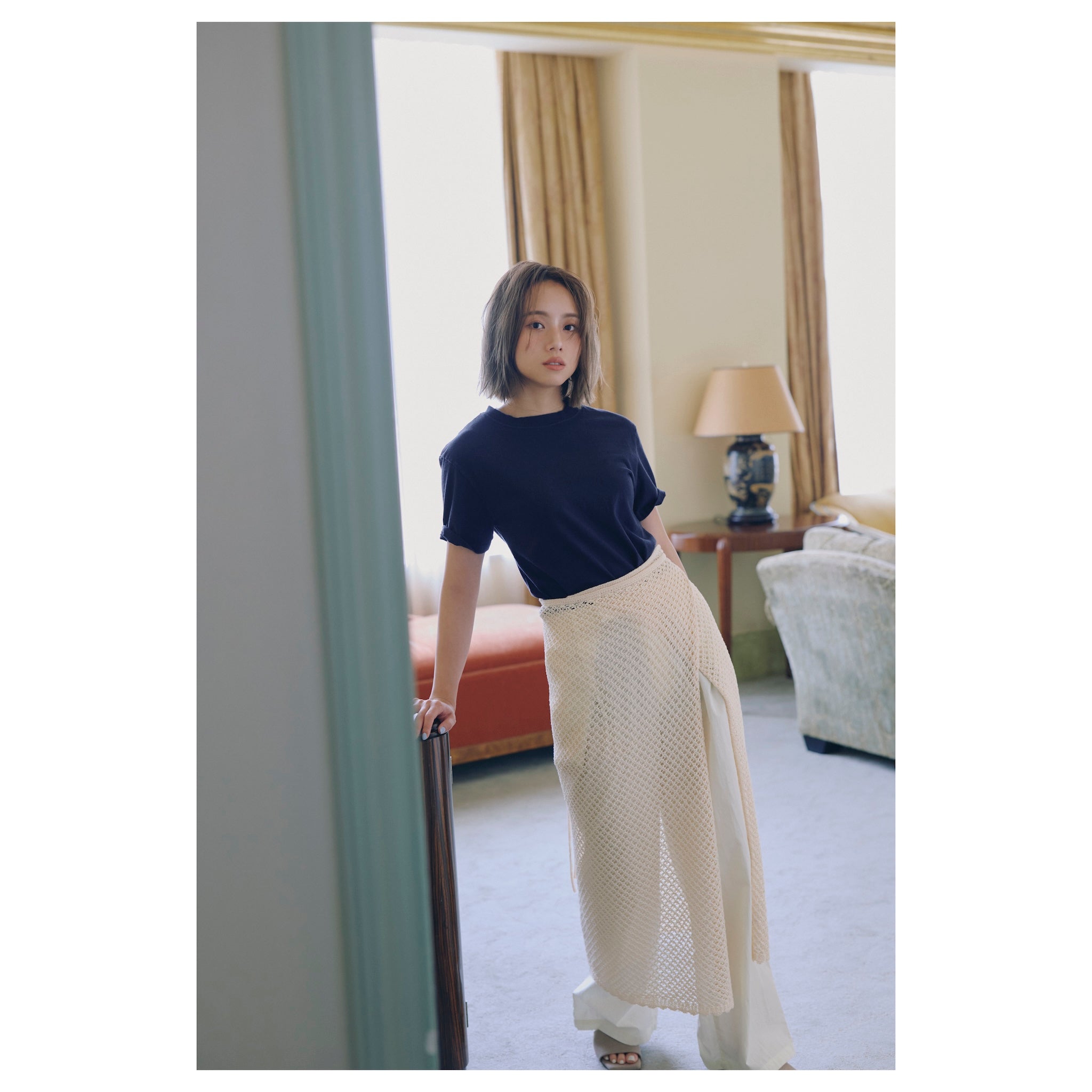collab ナイロンtuckストレートパンツ