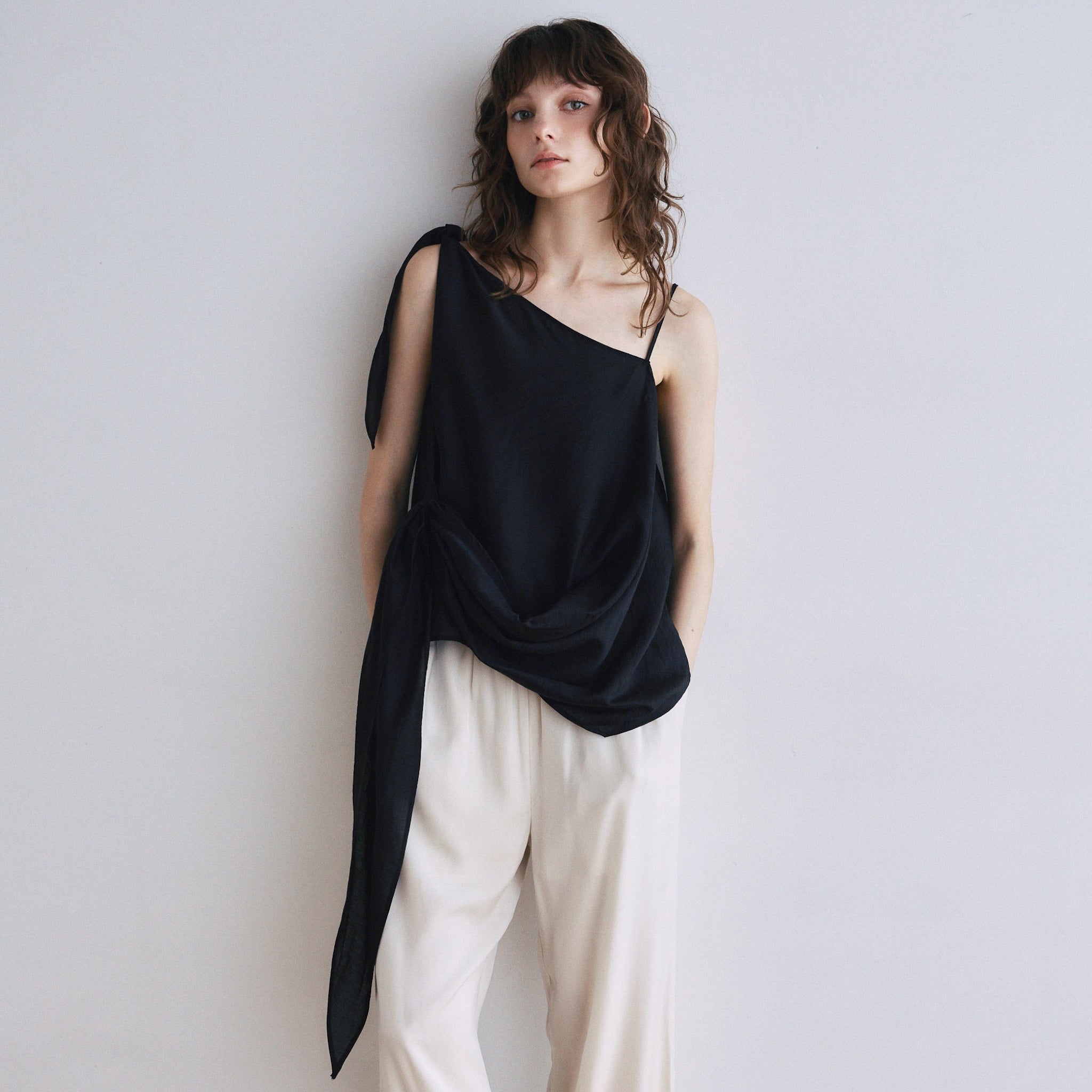 Asymmetrical Ribbon Sheer Top Set