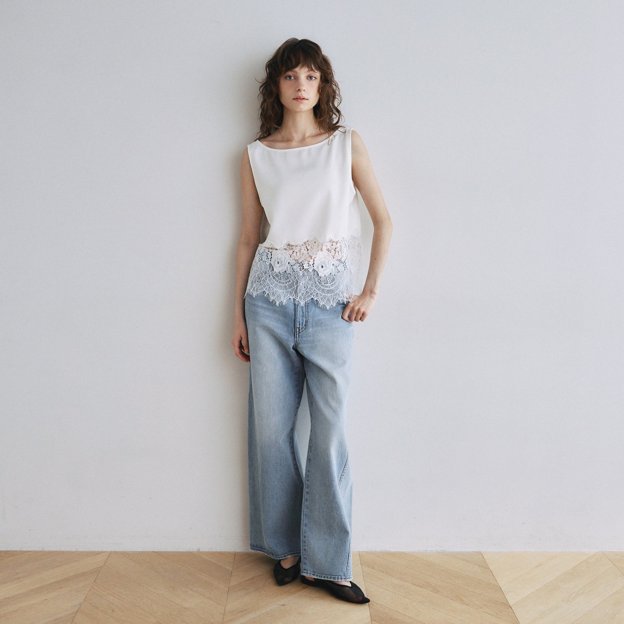 Recycled Satin Scallop Lace Top