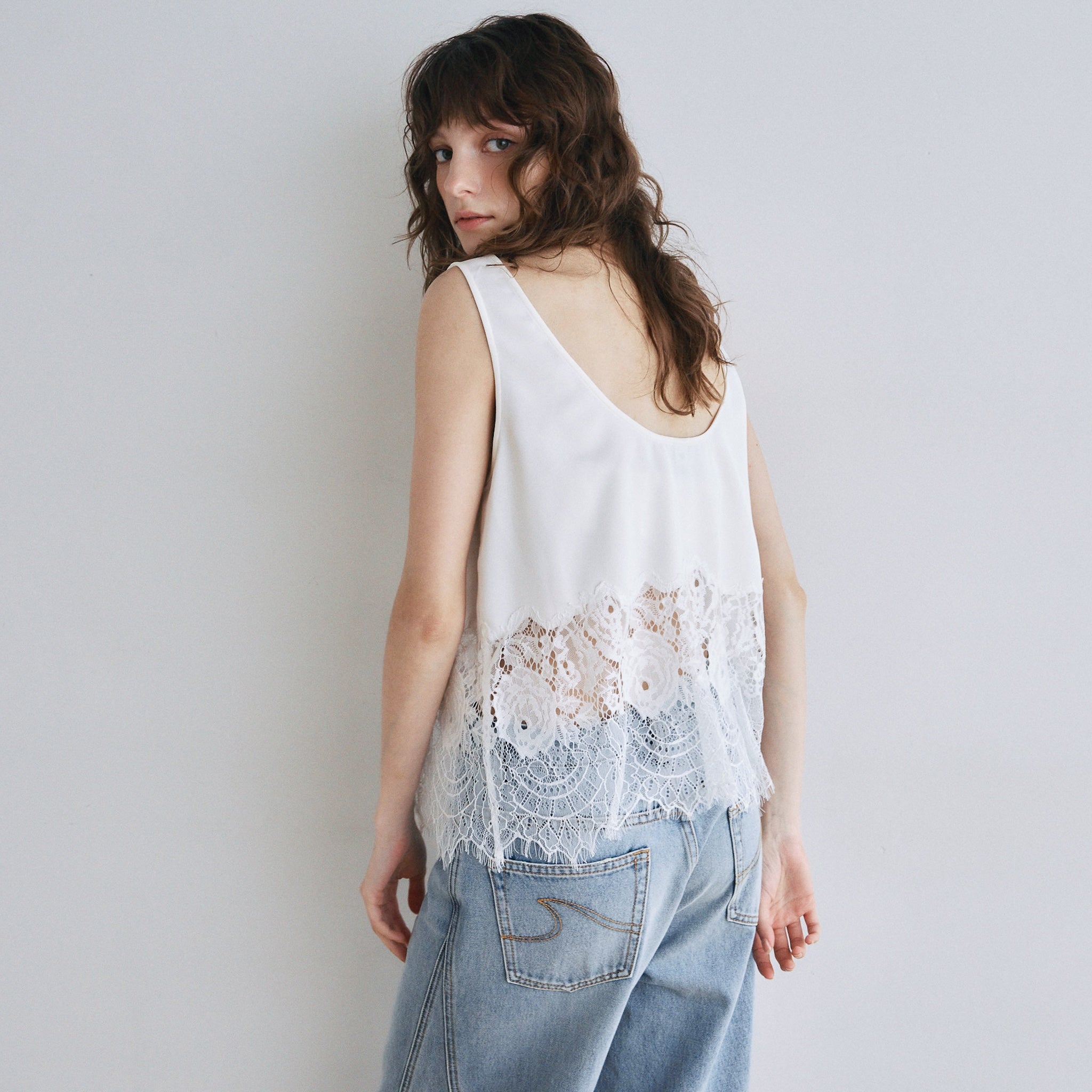 Recycled Satin Scallop Lace Top