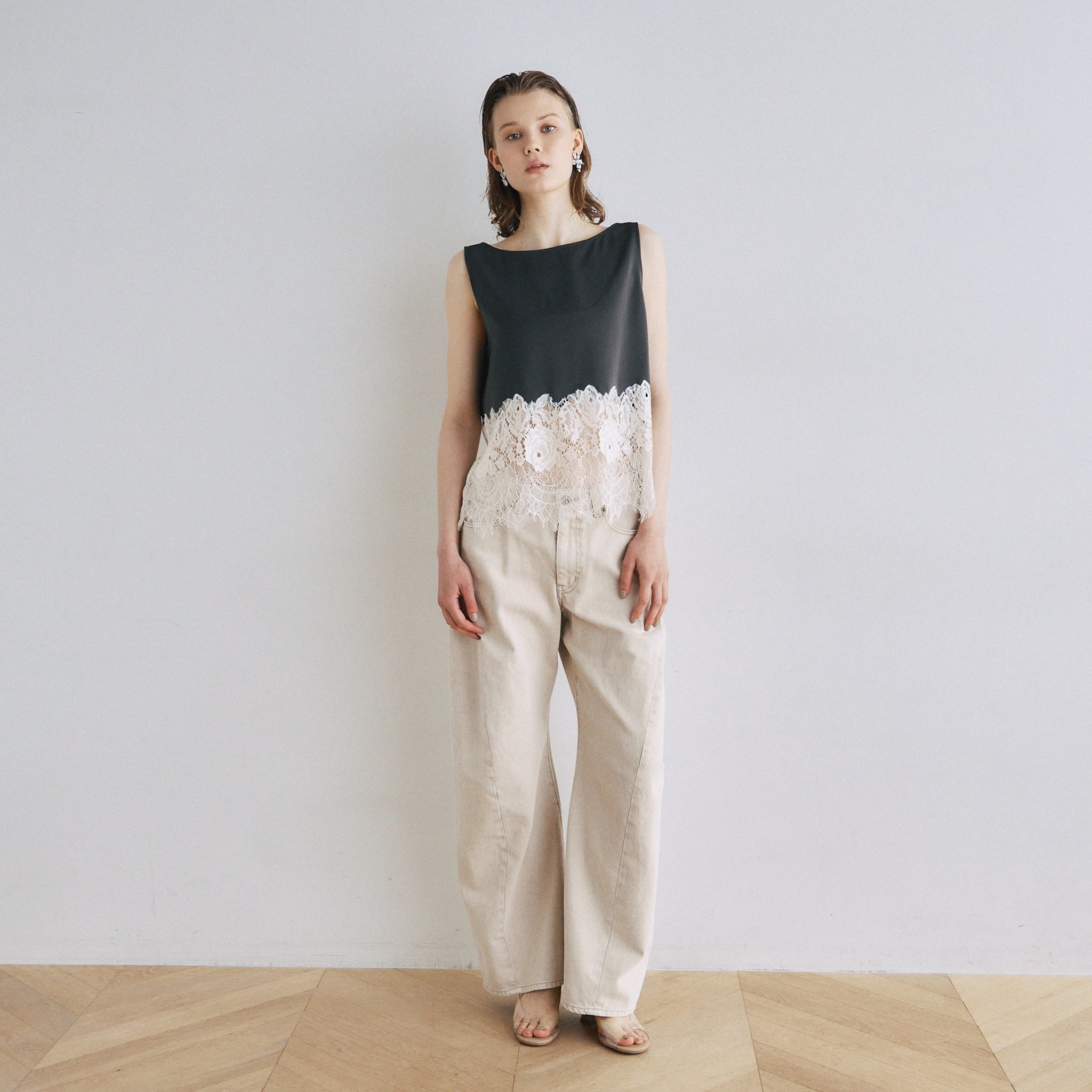 Recycled Satin Scallop Lace Top
