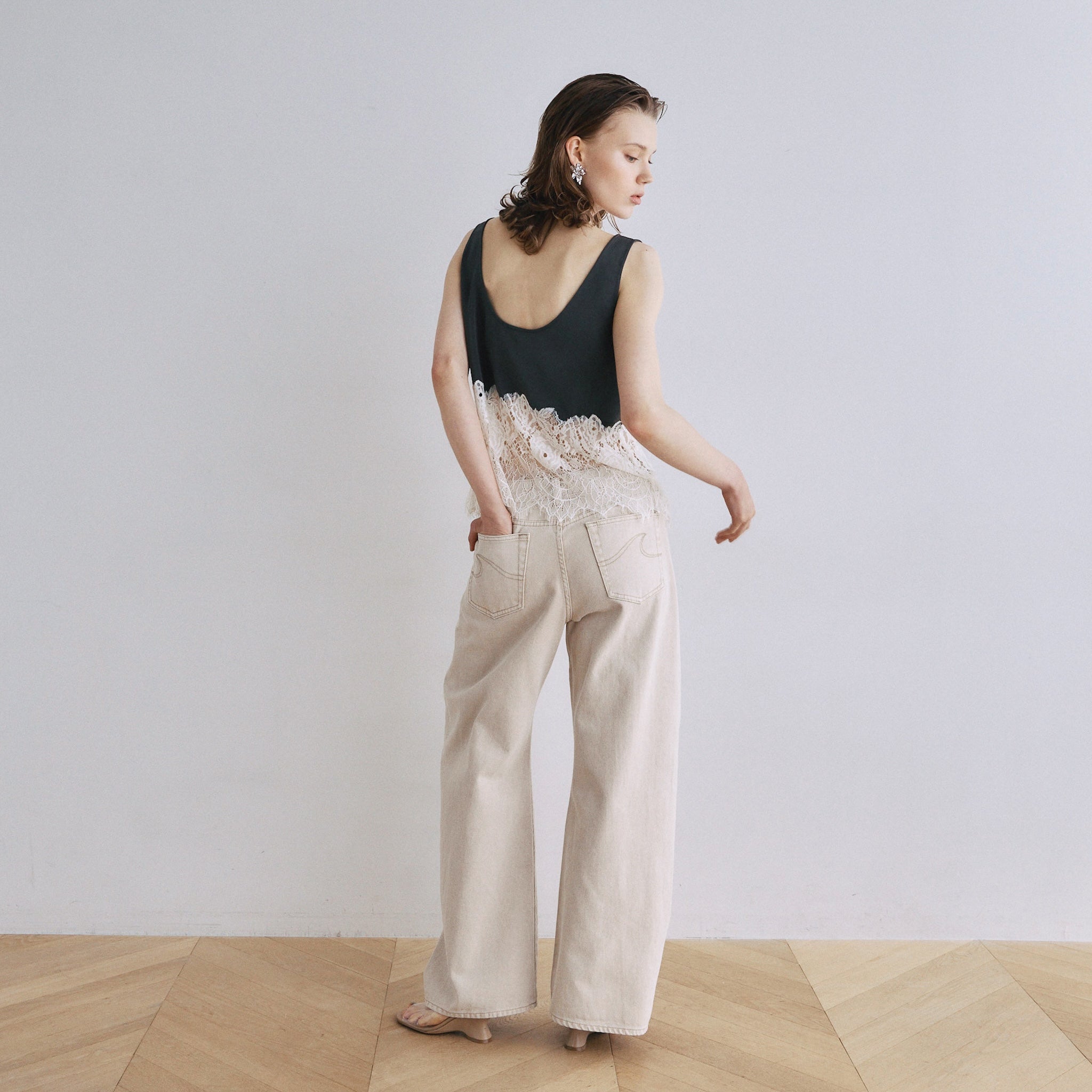 Recycled Satin Scallop Lace Top