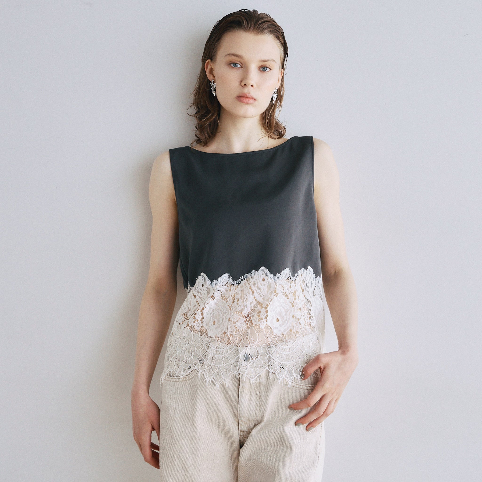 Recycled Satin Scallop Lace Top