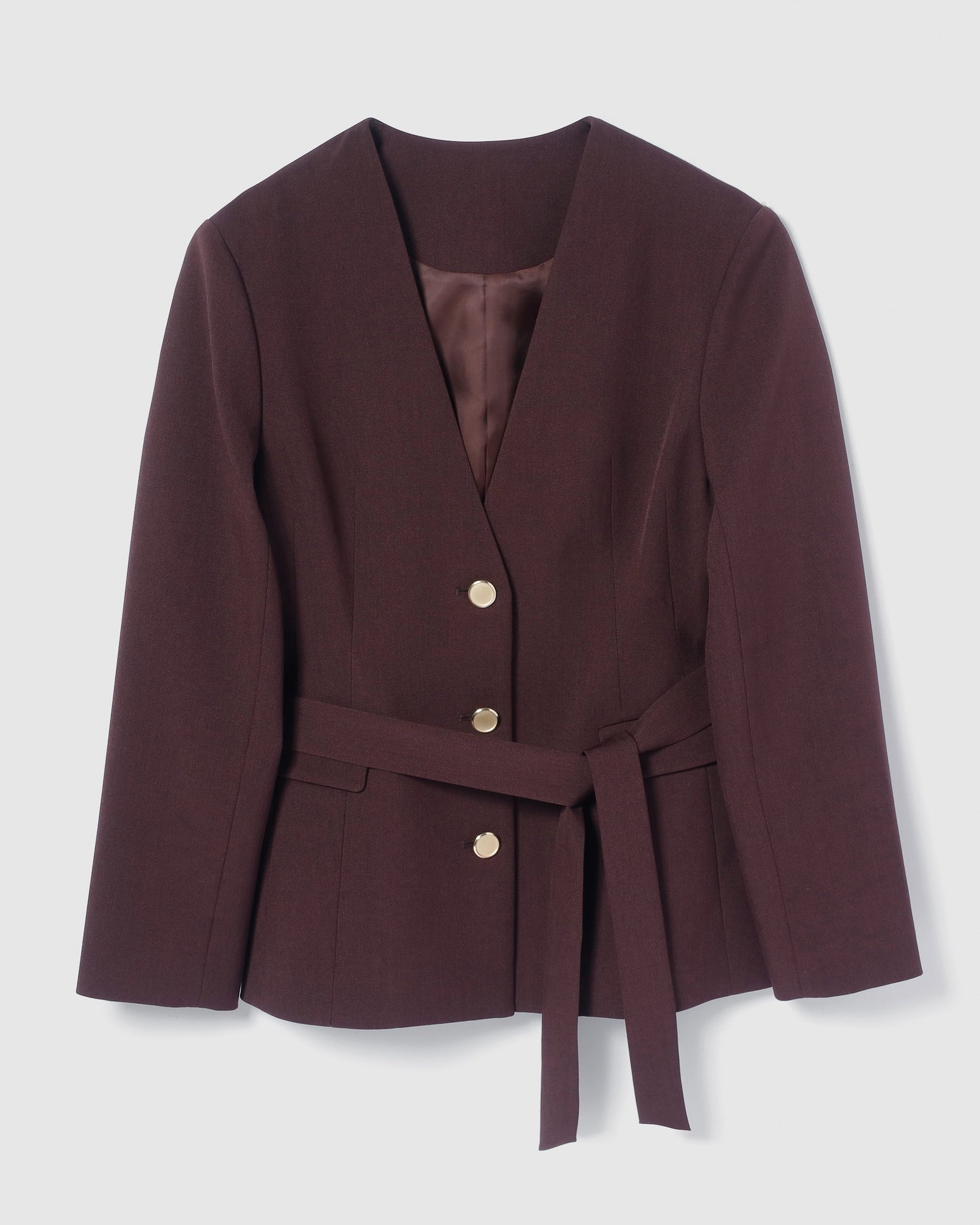 collaboration waist-shaping collarless jacket