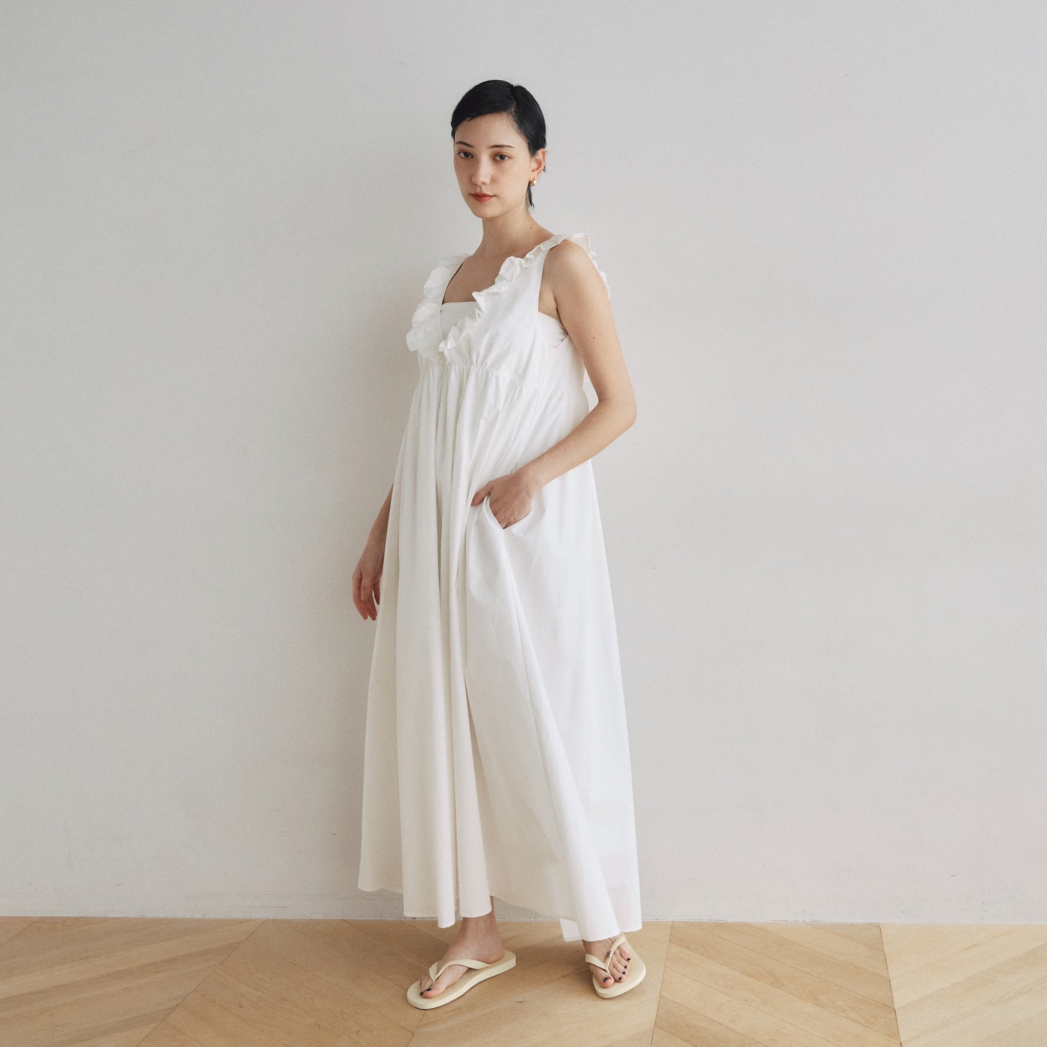 Back Ribbon Frill Neck Dress