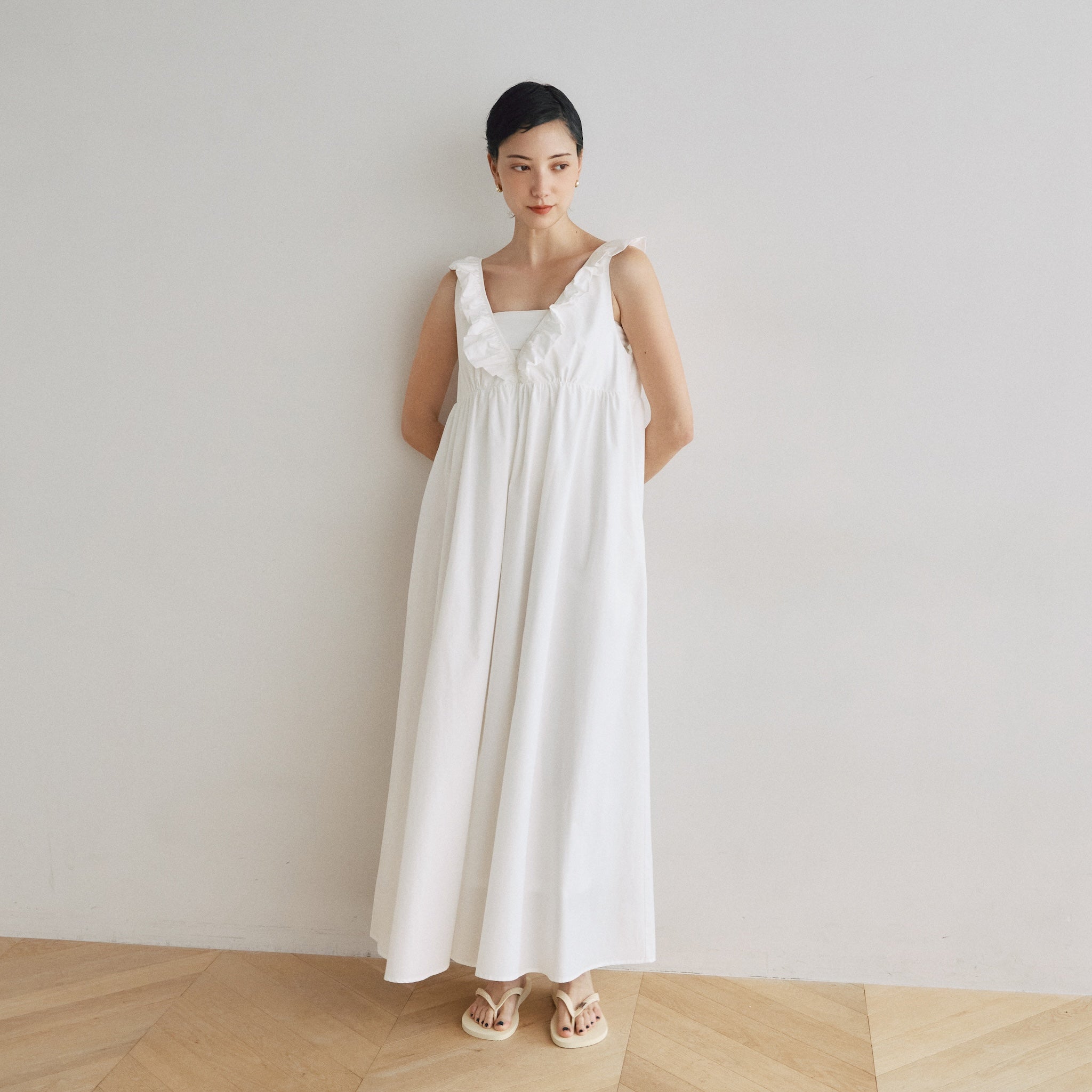 Back Ribbon Frill Neck Dress