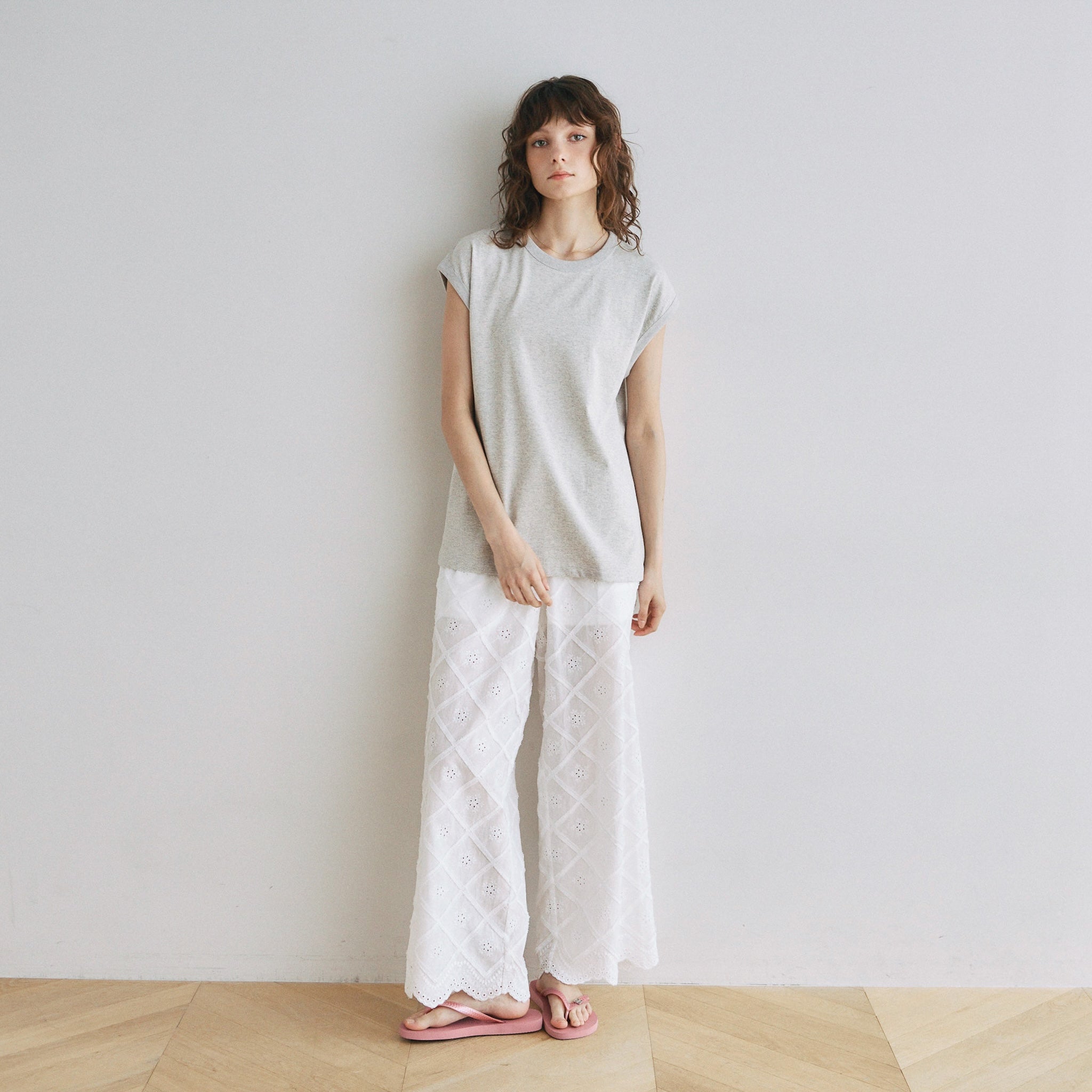 Cotton Lace Scalloped Relaxed Pants
