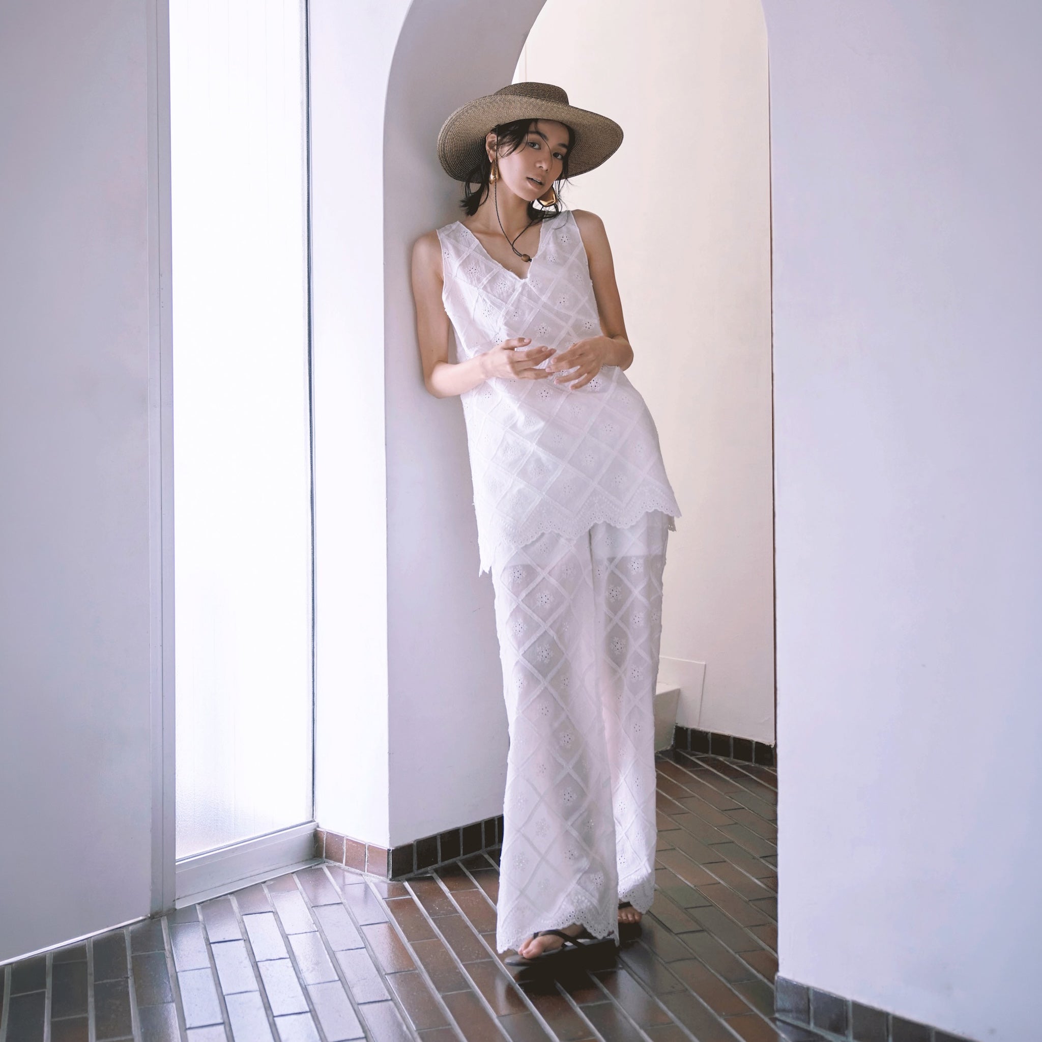 Cotton LaceスカラップRelaxパンツ