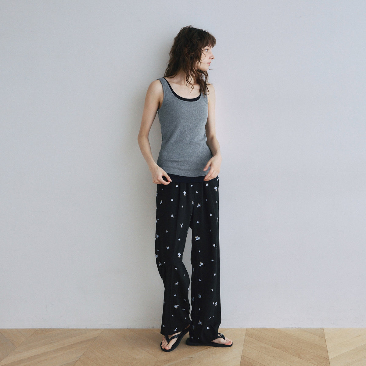 Flower Embroidery Relaxed Pants