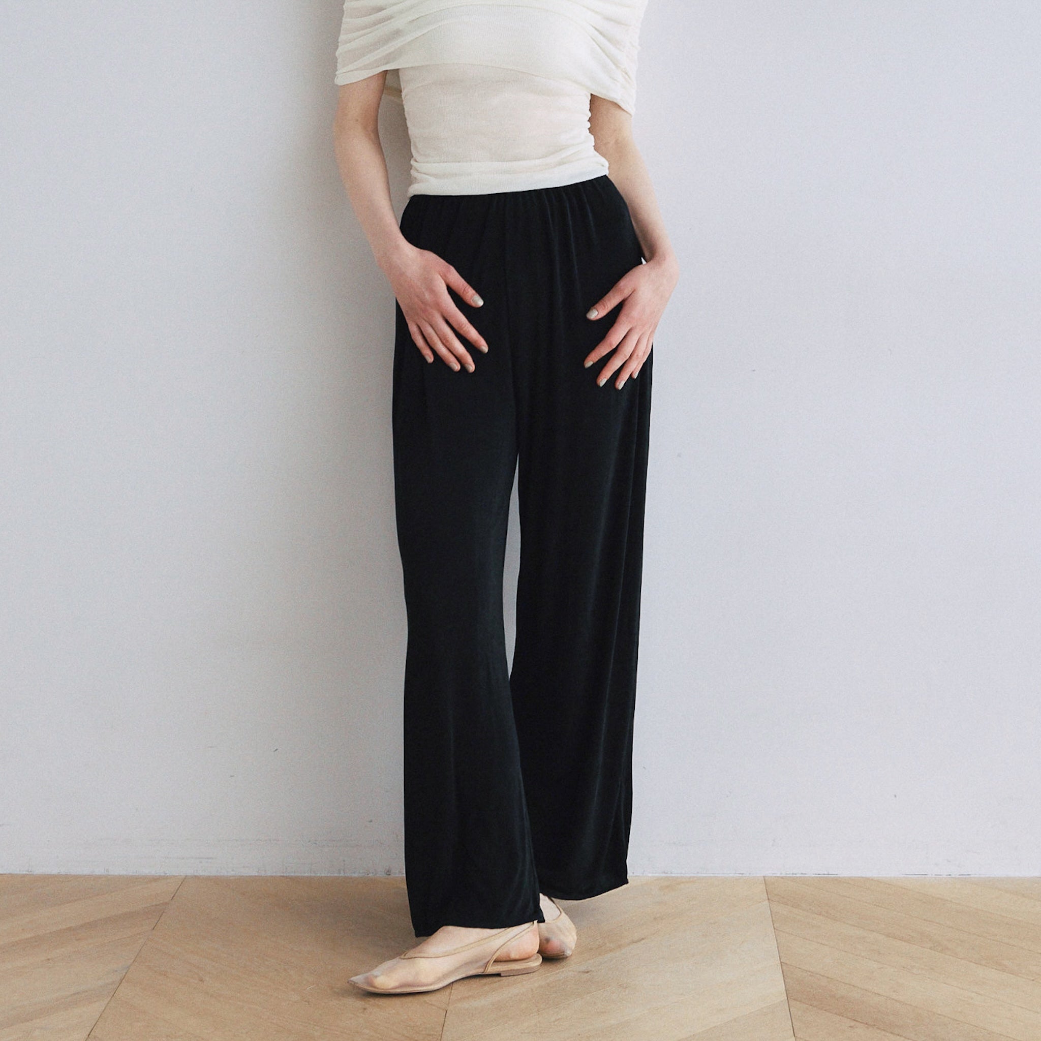 searoomlynn Wave RIB STRAIGHTパンツ　ホワイト　S GLOSS RIBストレートパンツ