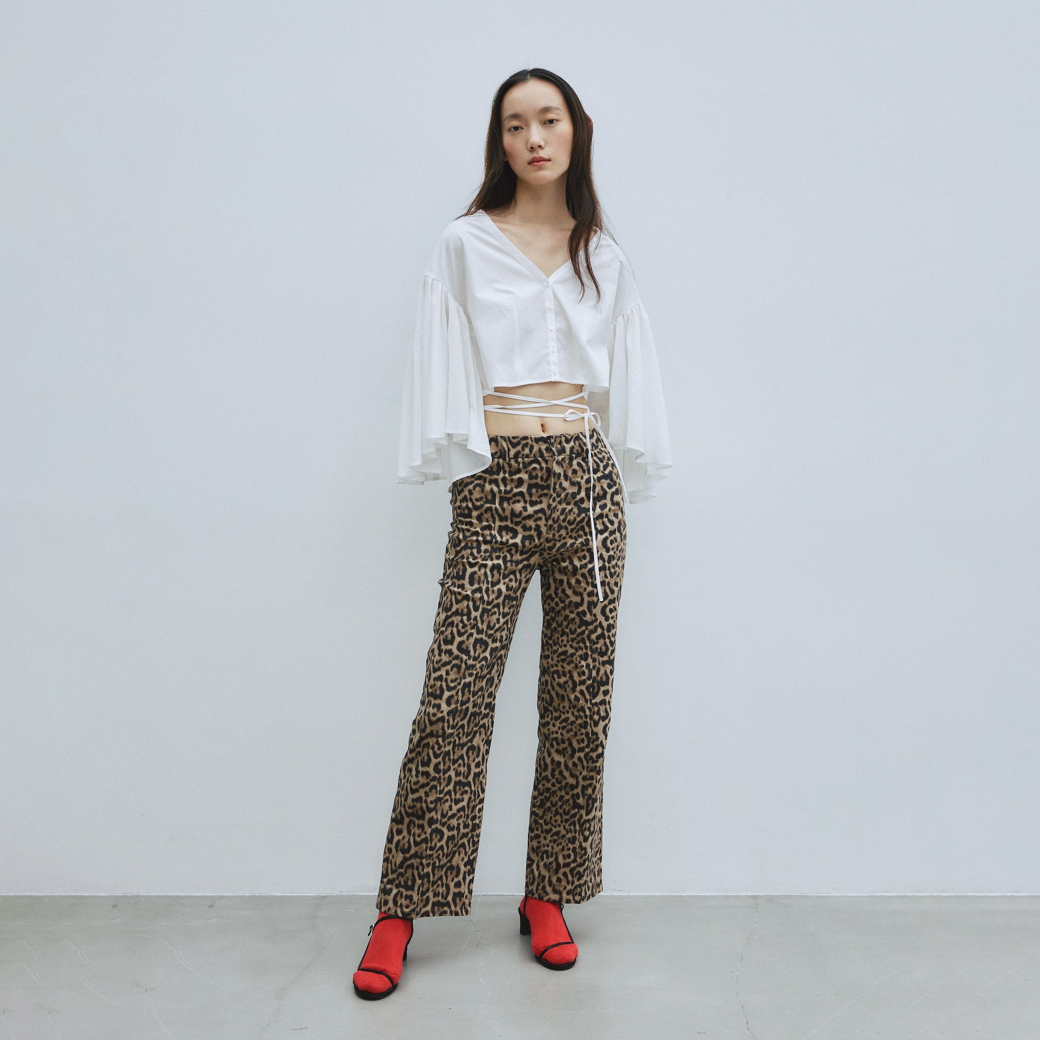 Leopardセンターシームストレートパンツ