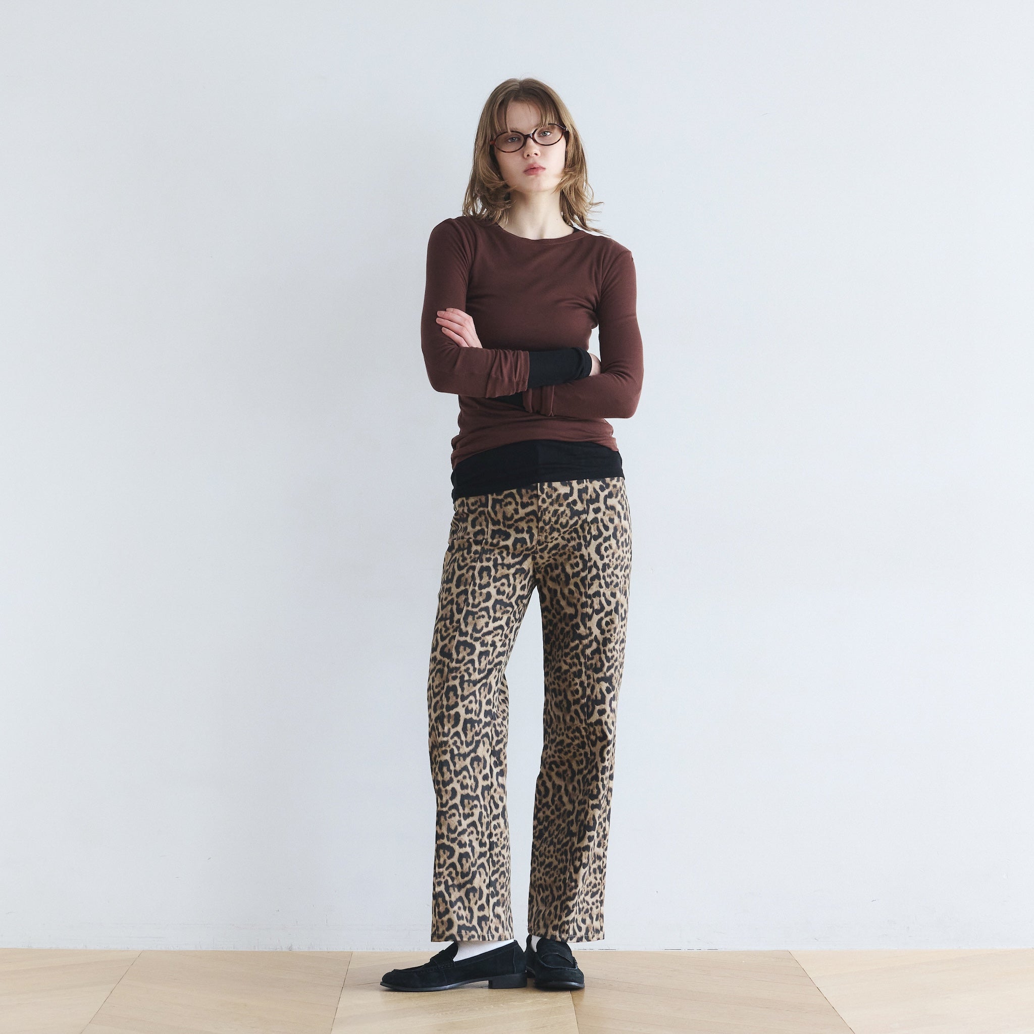 Leopardセンターシームストレートパンツ
