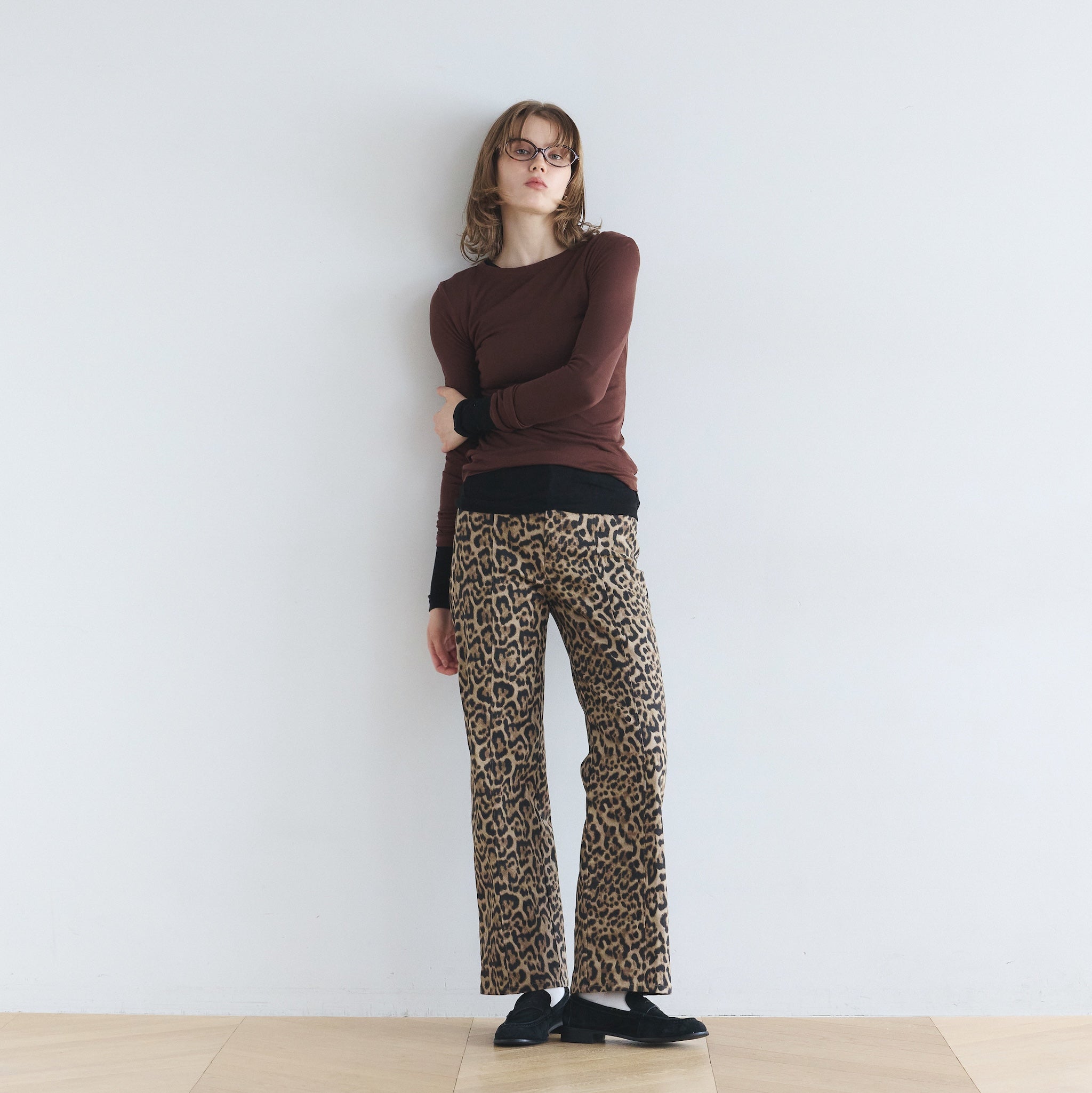 Leopardセンターシームストレートパンツ