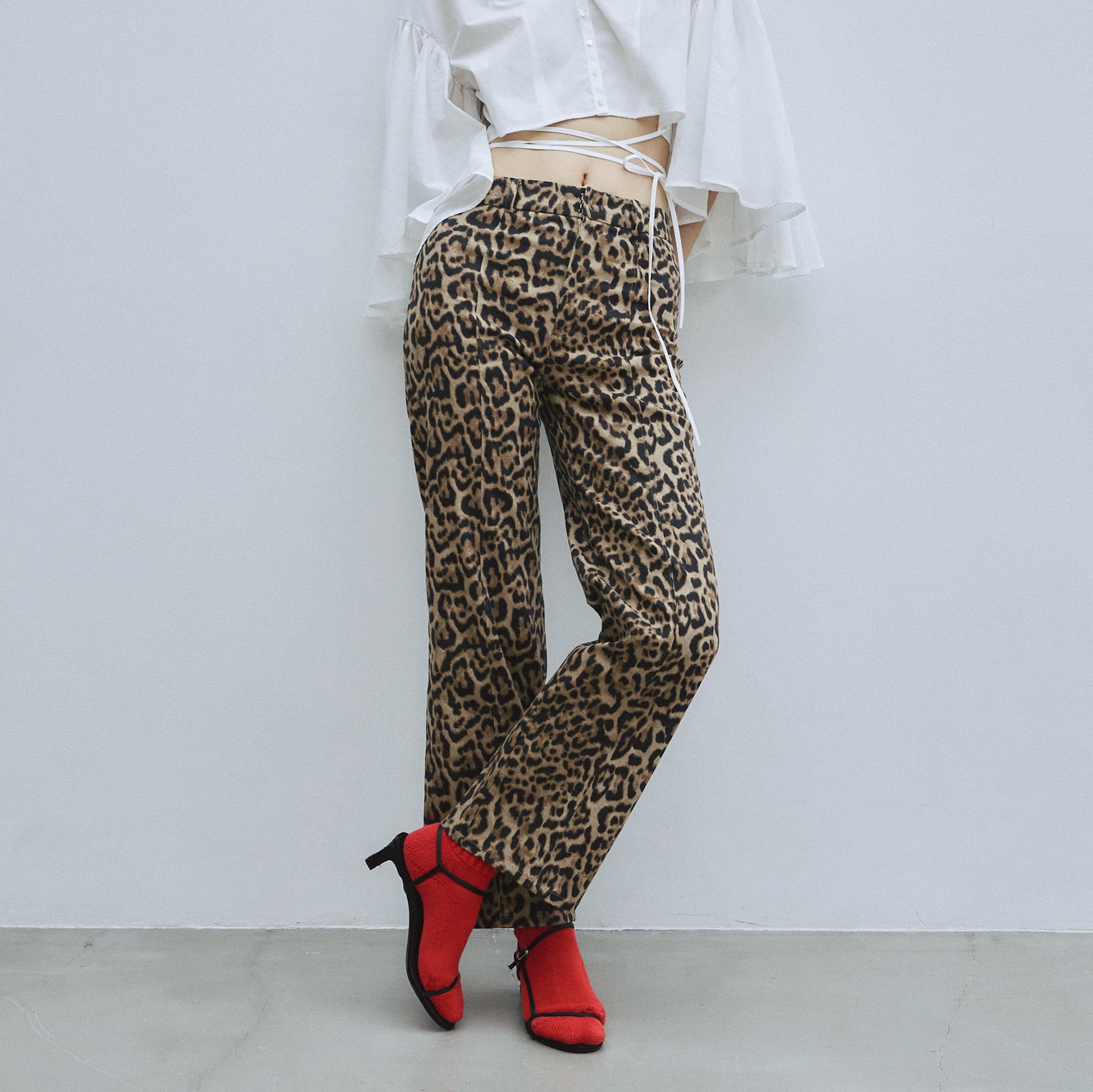 Leopardセンターシームストレートパンツ
