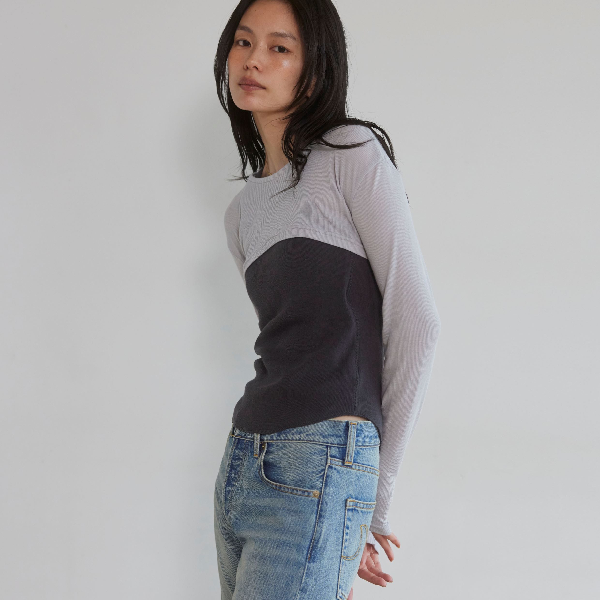 Airy RIB half cut mini top