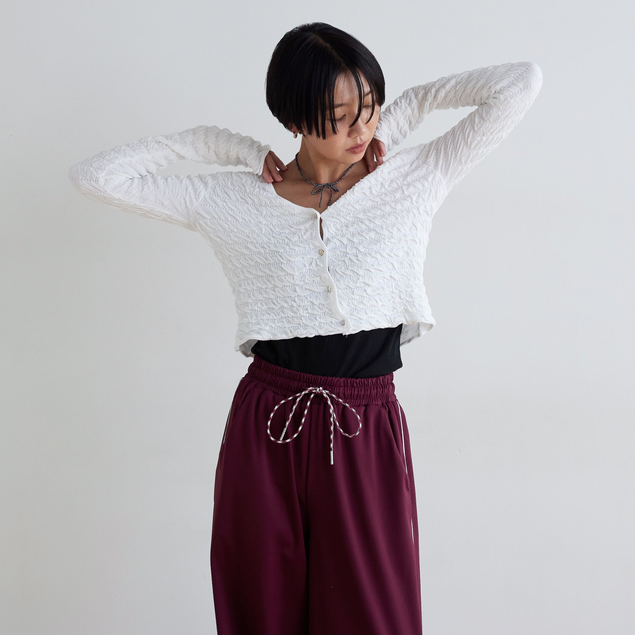 Random wave knit 2way short cardigan