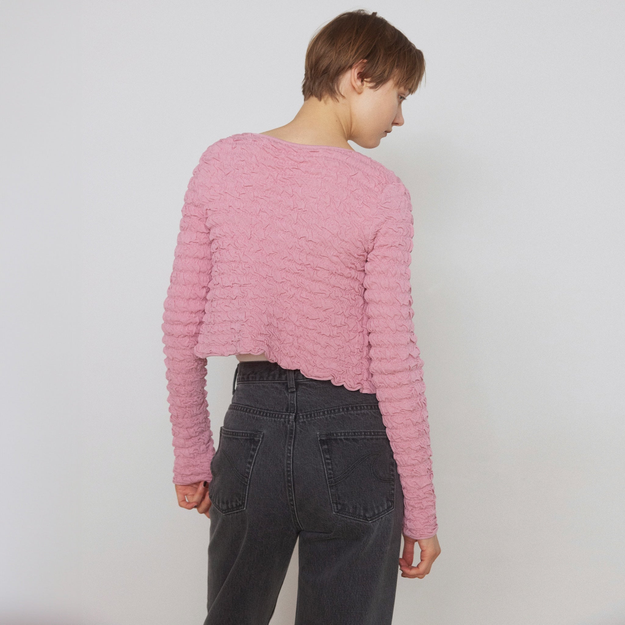 Random wave knit 2way short cardigan