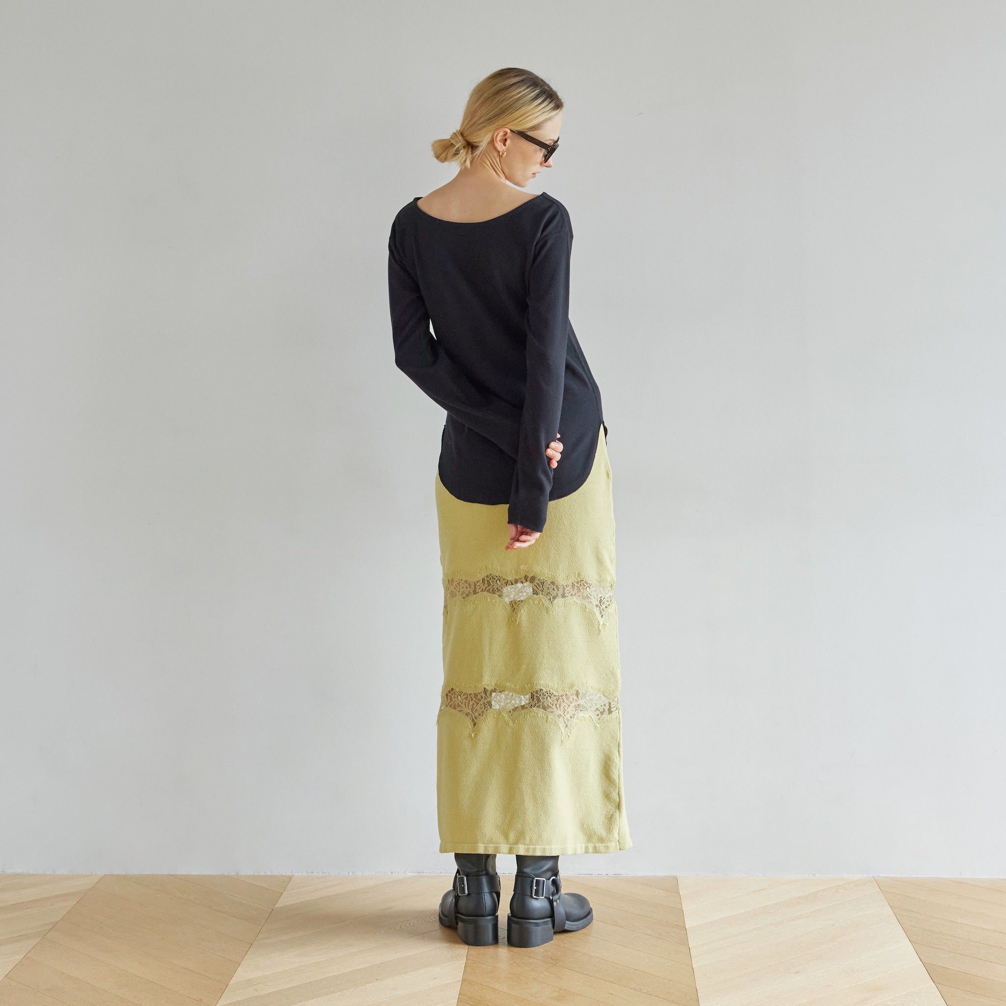 Curve lace Docking mall knit skirt