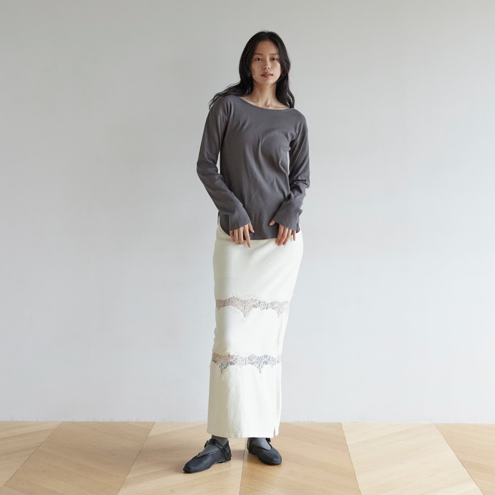 Curve lace Docking mall knit skirt
