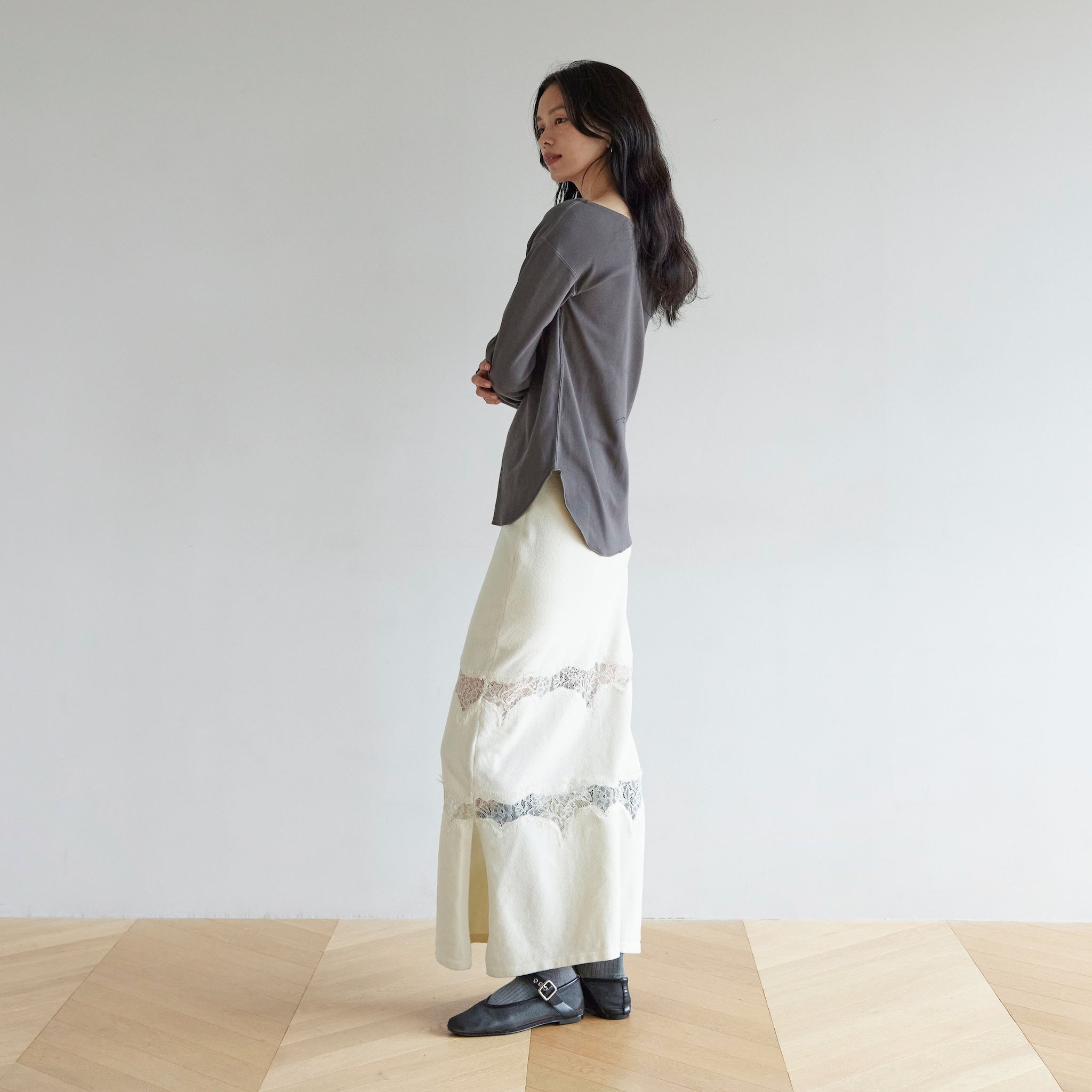 Curve lace Docking mall knit skirt