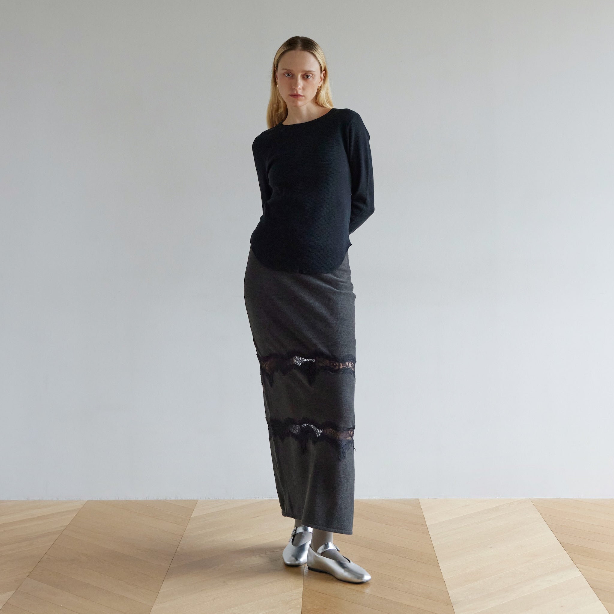 Curve lace Docking mall knit skirt