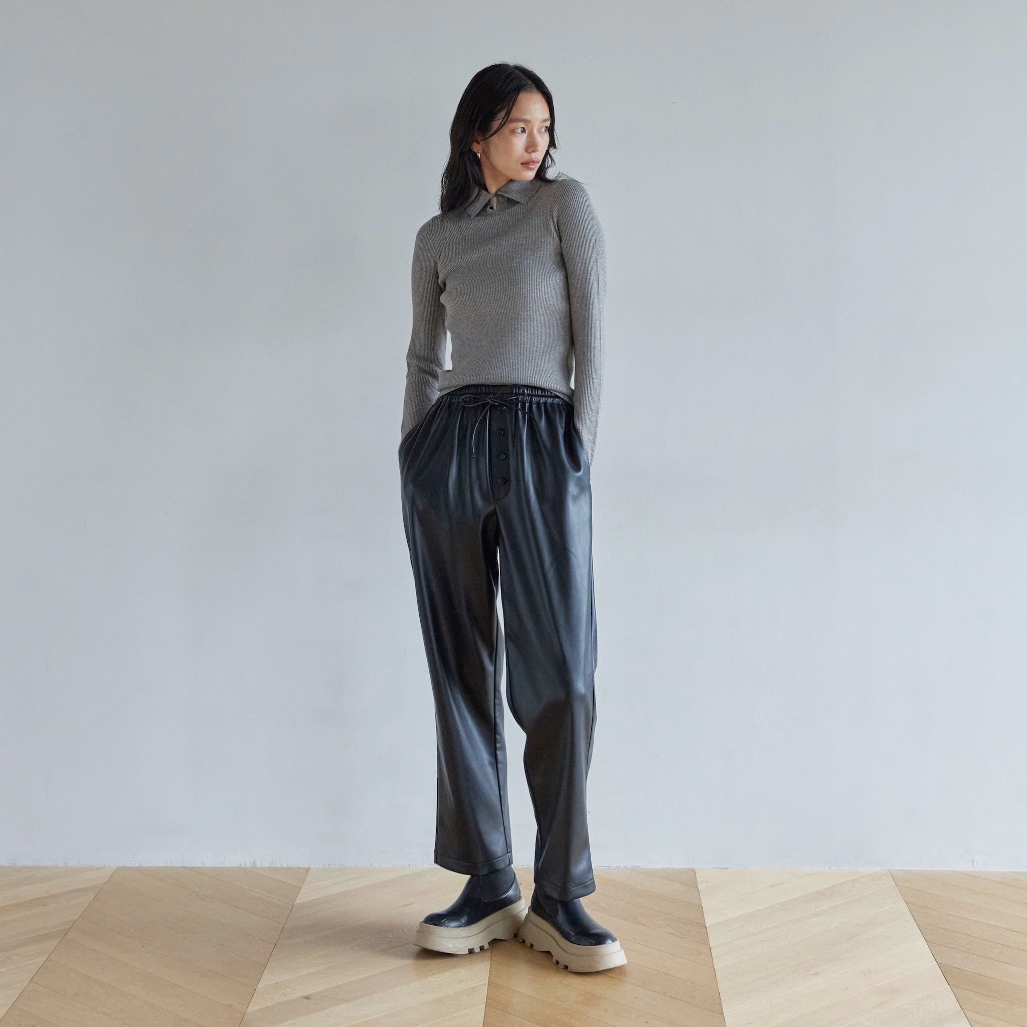 Soft Stretch ECO Leather Gathered Pants