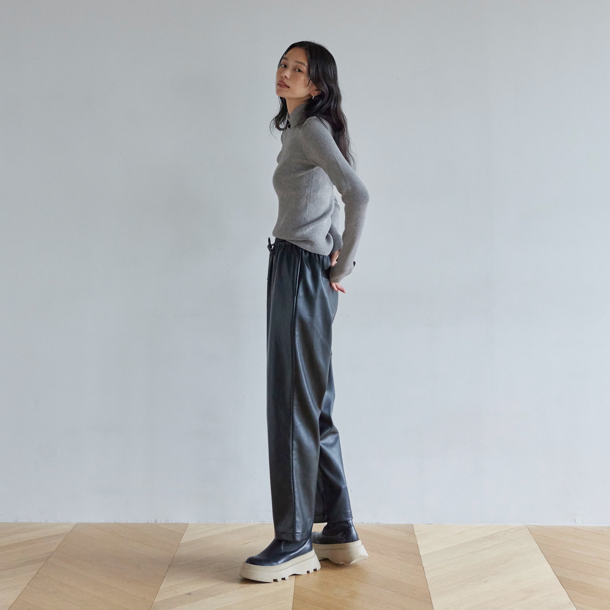 Soft Stretch ECO Leather Gathered Pants